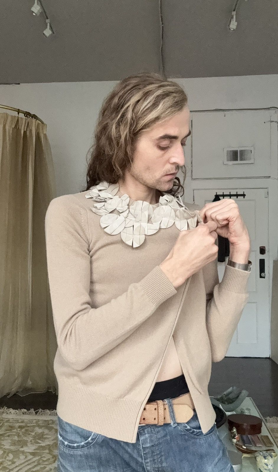ATSURO TAYAMA ATSURO TAYAMA Vintage Suede Floral Appliqué Draped Cardigan Size ONE SIZE - 9 Thumbnail