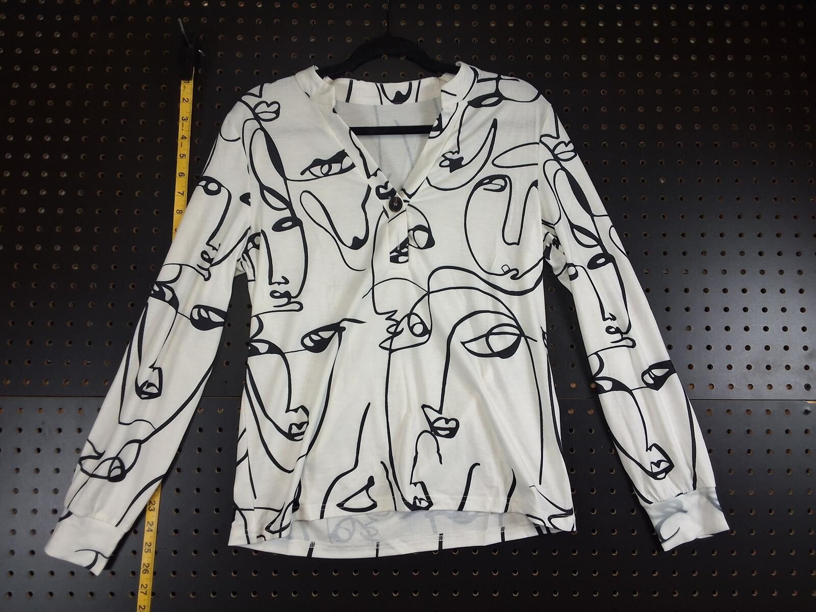 Other Artsy Abstract Face Print Long Sleeve Blouse Top Small Size S / US 4 / IT 40 - 1 Thumbnail
