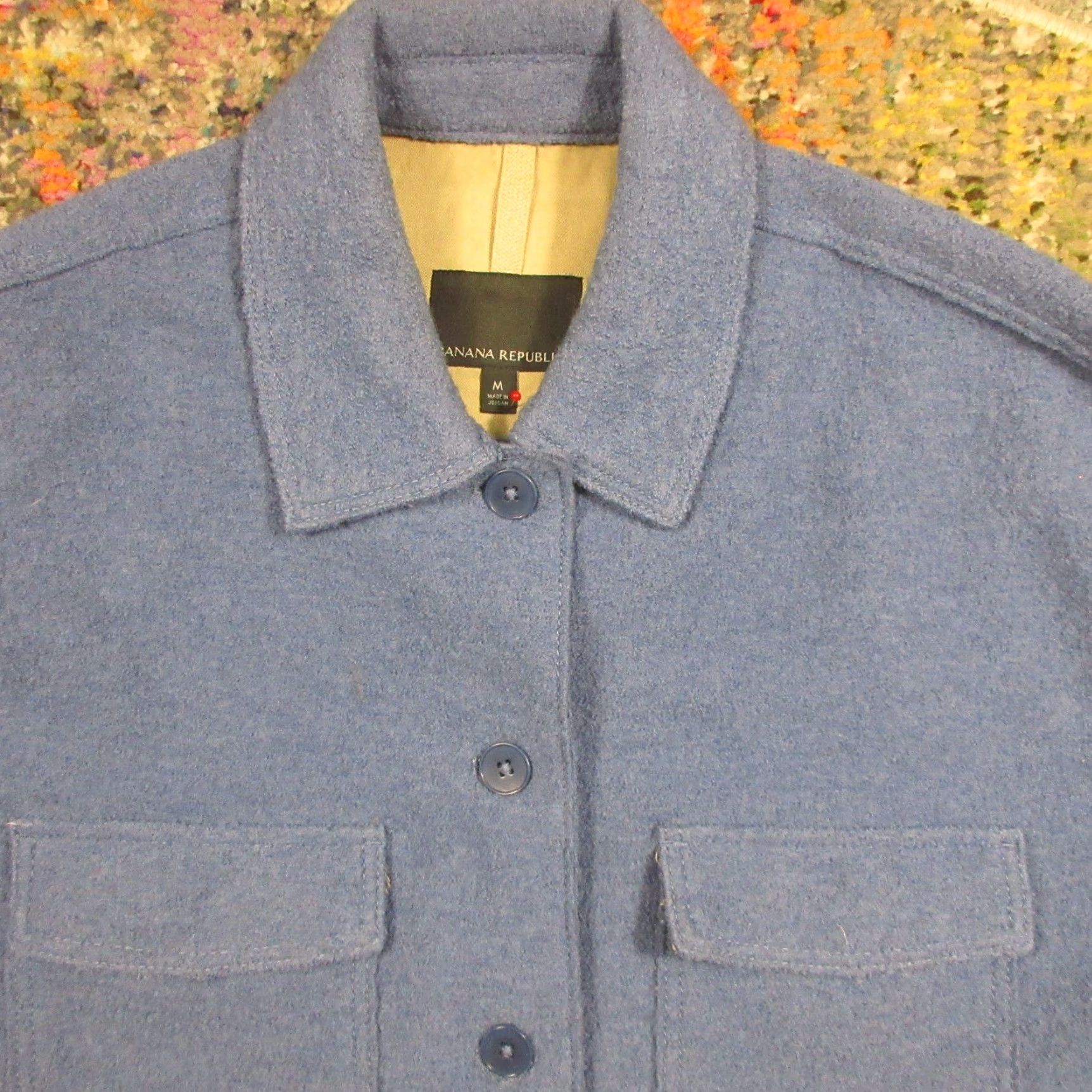 Banana Republic Banana Republic Mens Jacket Wool Blue Oversized Button Front Casual Blazer M Military Jacket Lined Zip Front Mid-Length Size 40R - 3 Thumbnail