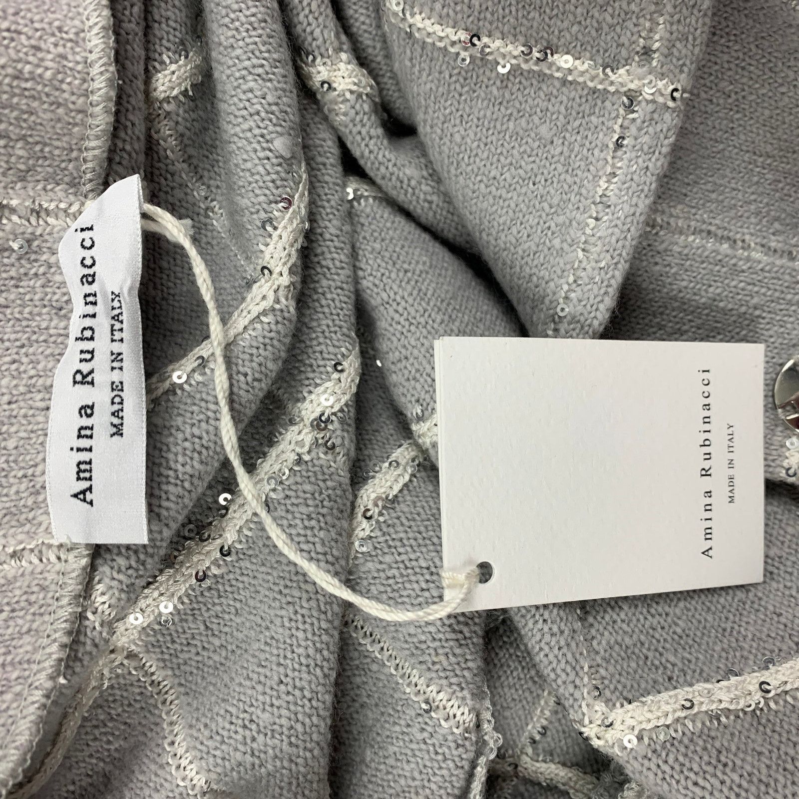 Amina Rubinacci Size 10 Light Gray Wool Blend Knitted Collarless Coat Size L / US 10 / IT 46 - 5 Thumbnail