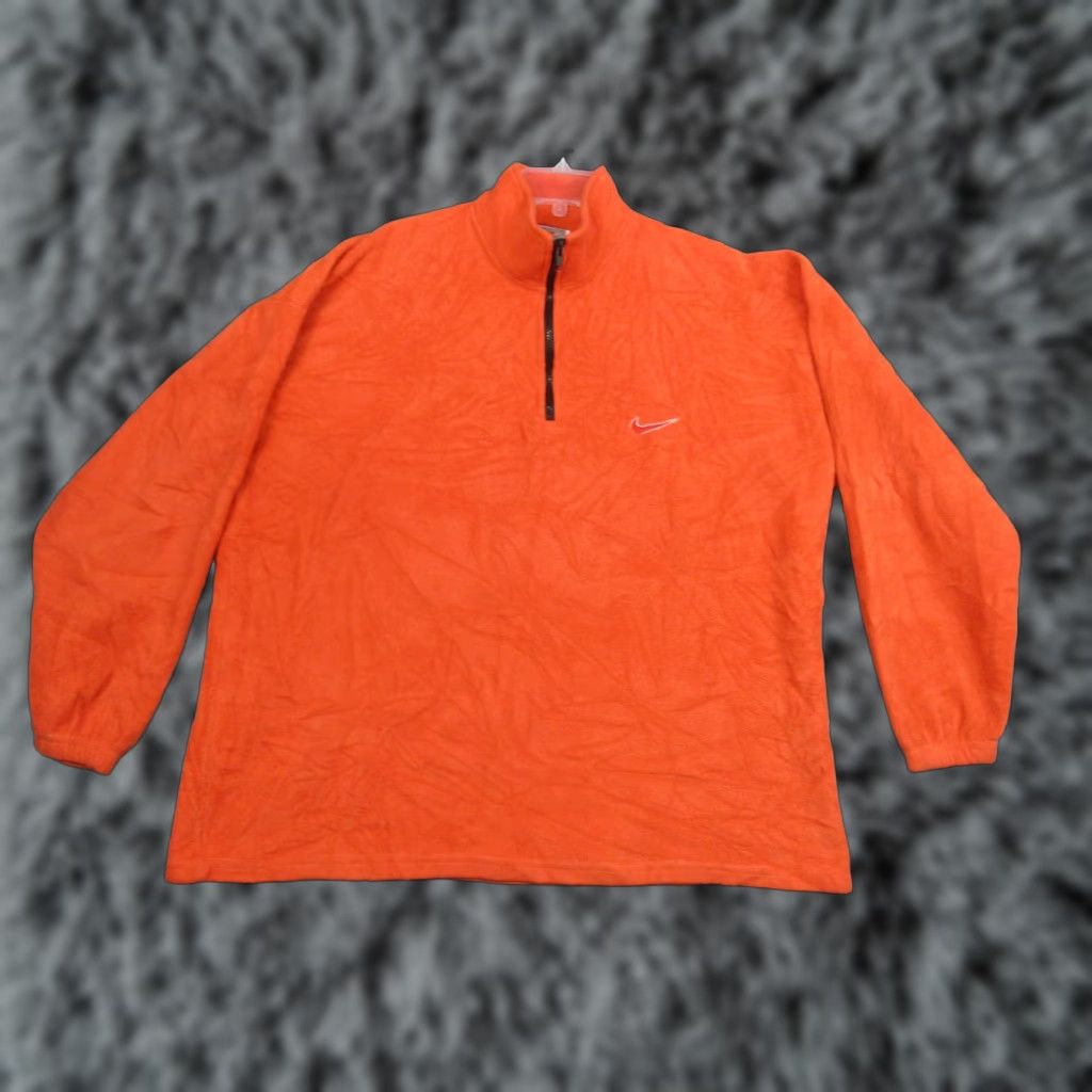 Nike VINTAGE Nike Pullover Mens Medium Orange Fleece Half Zip Embroidered Swoosh 90s USA Jacket Mens Size US M / EU 48-50 / 2 - 1 Thumbnail