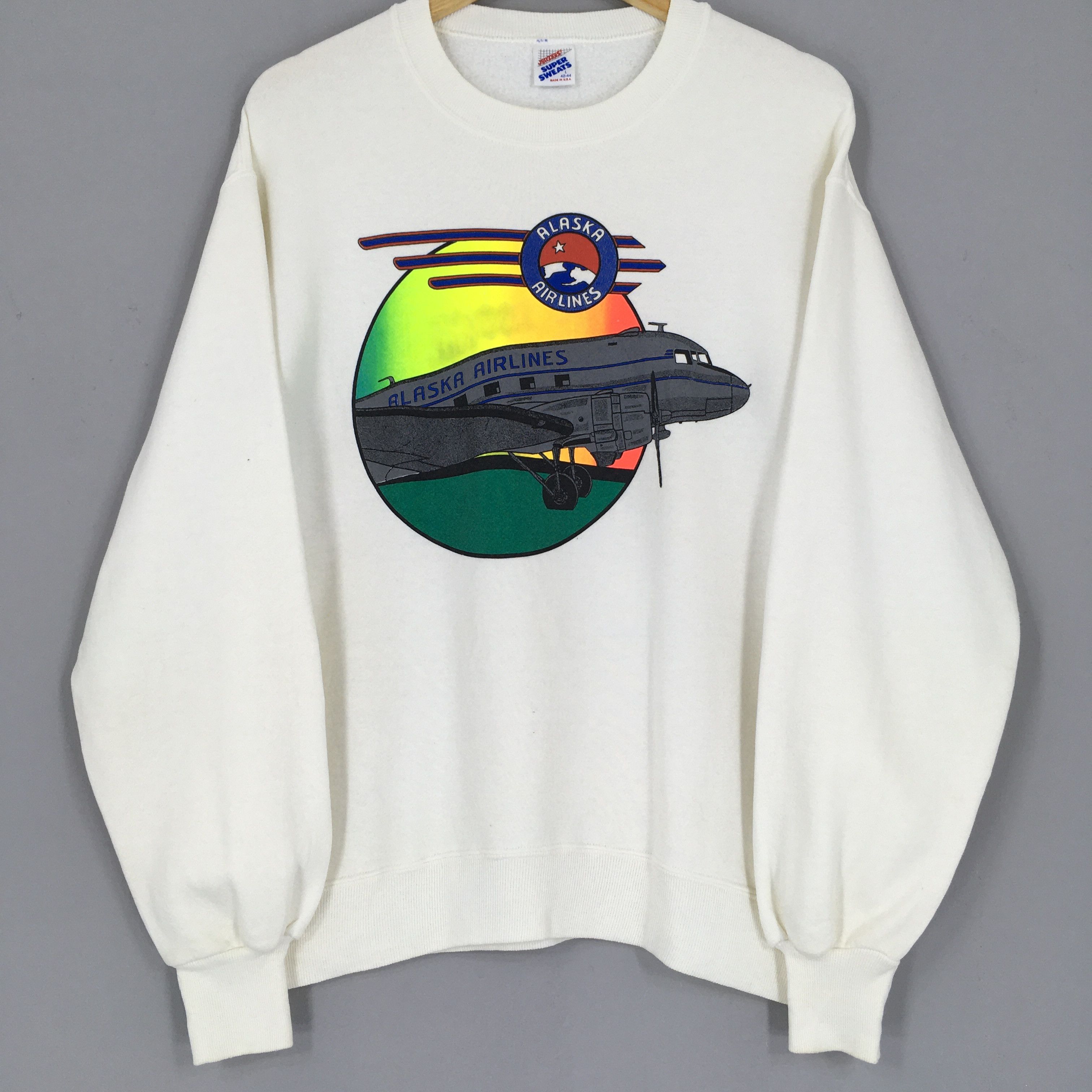 Sports Specialties × Vintage Vintage 90s Alaska Airlines White Sweatshirt Large Size US L / EU 52-54 / 3 - 3 Thumbnail
