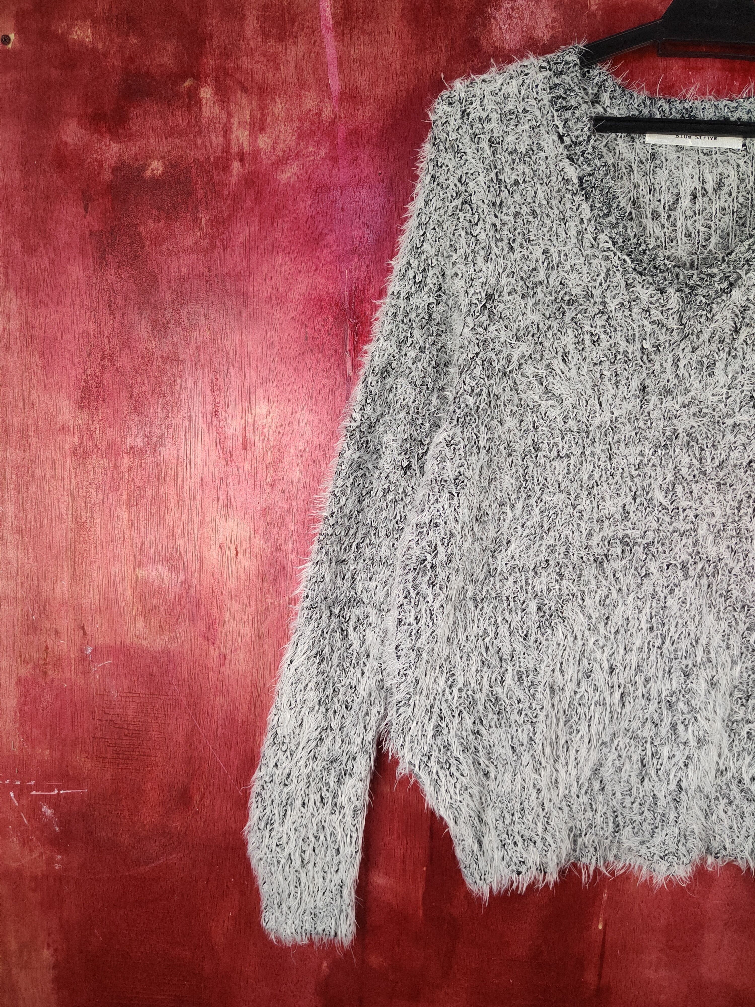 Homespun Knitwear Blue Strive White Shag Shaggy Fur Mohair Knitwear #S1985 Size L / US 10 / IT 46 - 3 Thumbnail