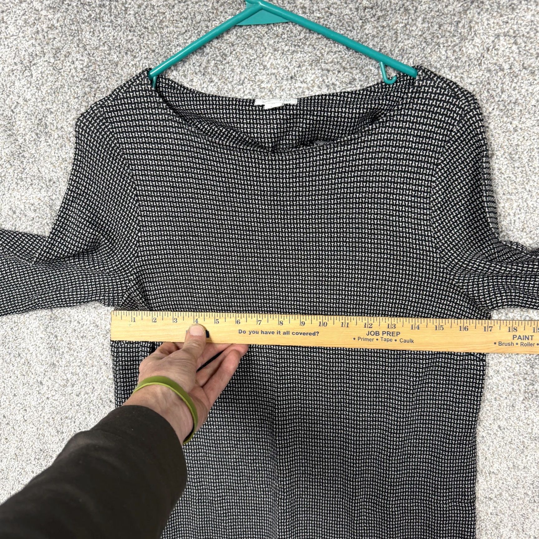 J. Jill J. Jill Shift Dress XS Black White Geometric Knit Minimalist Dark Academia, 3/4 Sleeve, Boat Neck, Knee Length, Office, Workwear, Casual Womens Size XS / US 0-2 / IT 36-38 - 3 Thumbnail