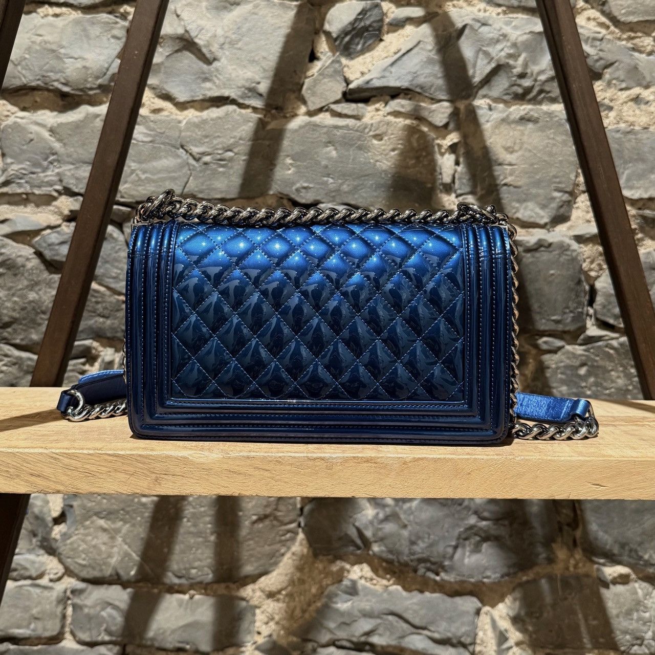 Chanel Chanel 2014 Metallic Blue Patent Old Medium Boy Bag Size ONE SIZE - 5 Thumbnail