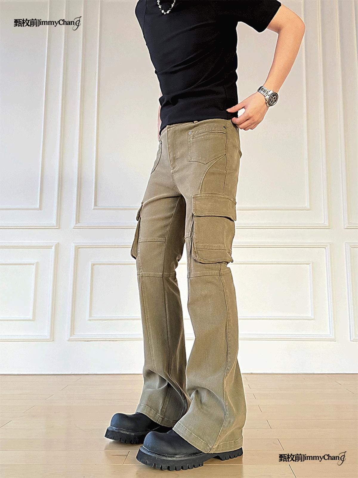 Vintage Khaki Flared Cargo Pants, Men's Utility Trousers Size US 32 / EU 48 - 5 Thumbnail