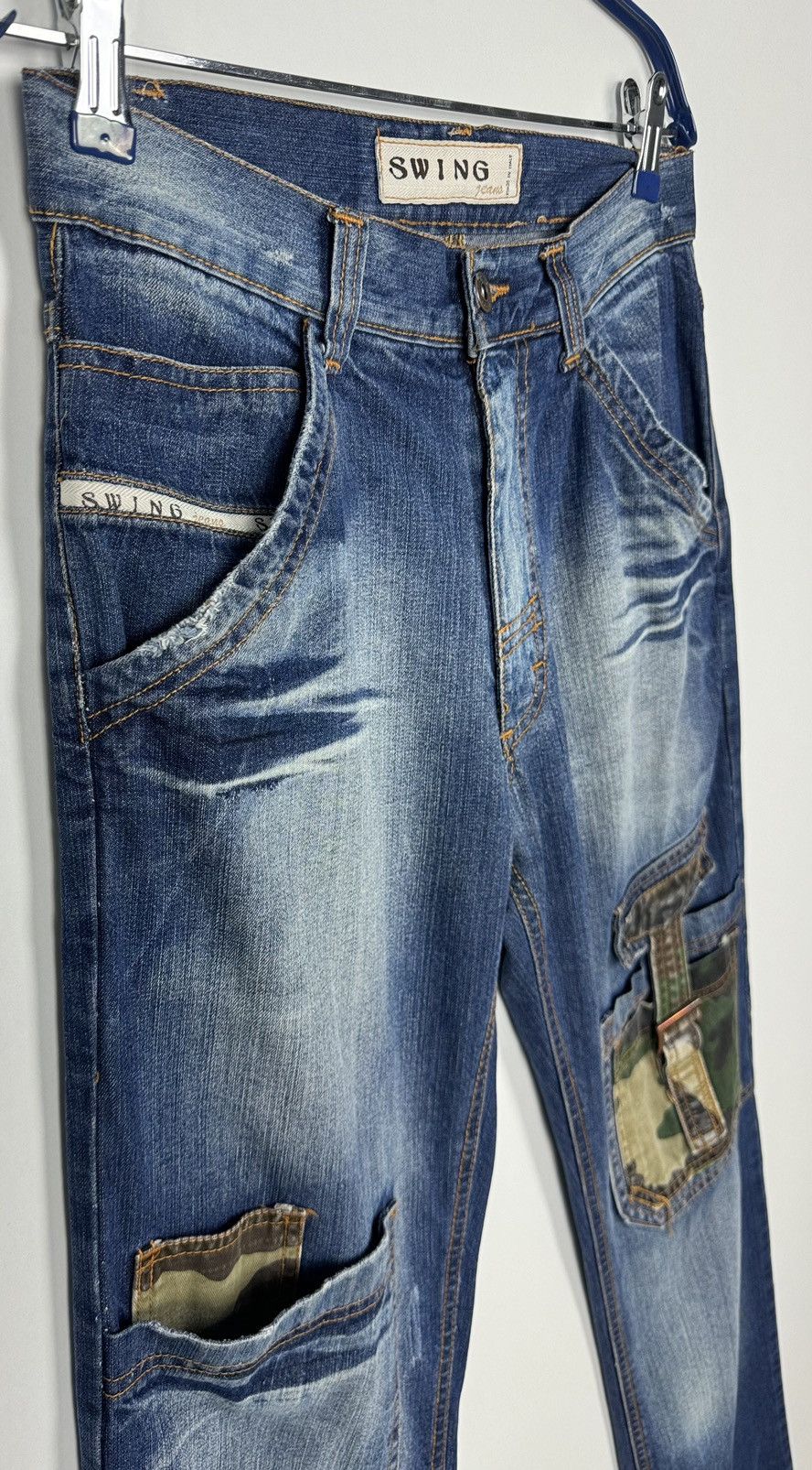 Vintage Japanese Style Camo Patched Distressed Denim Jeans Size US 29 - 5 Thumbnail