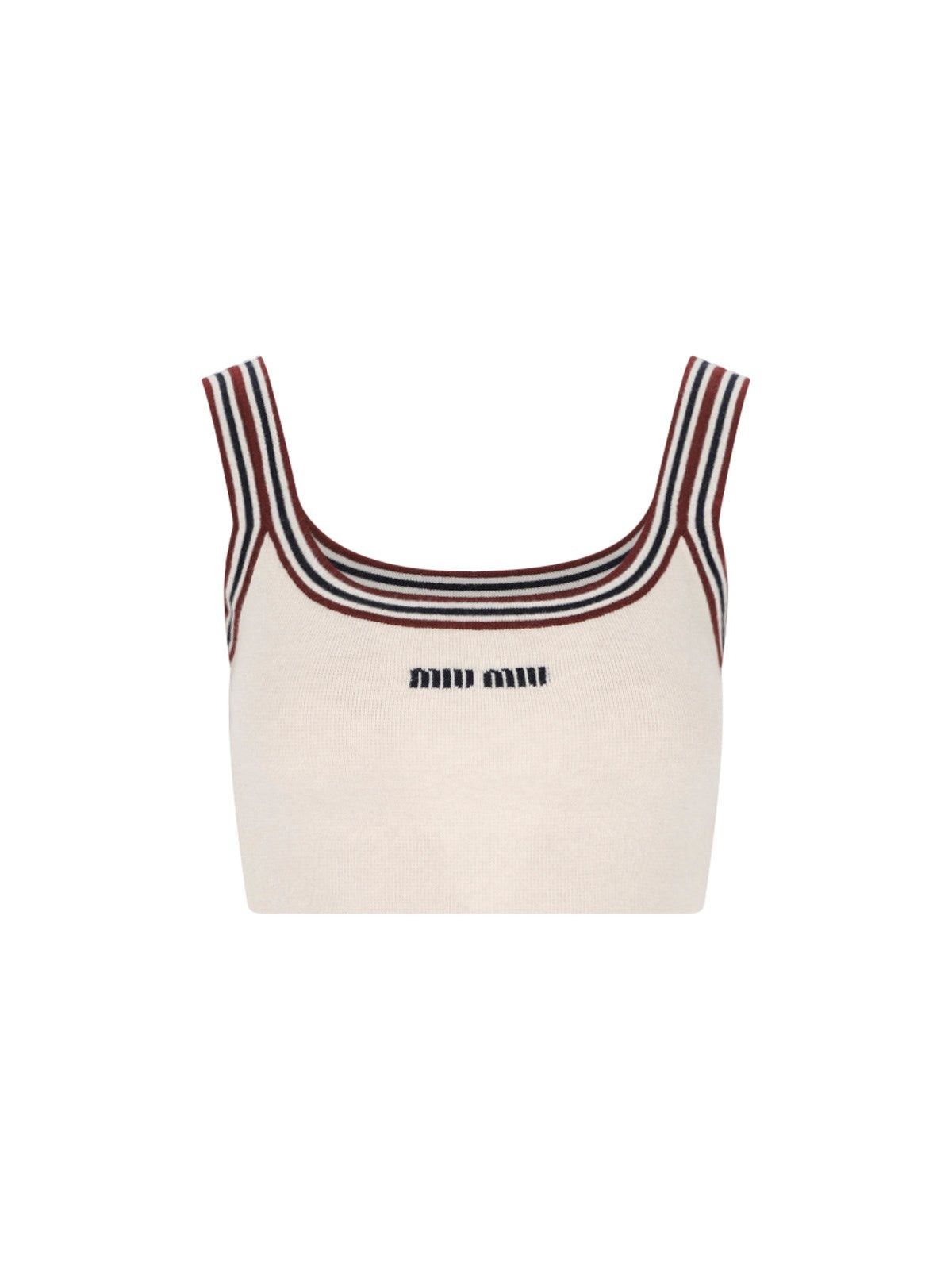 image of Miu Miu Logo Cashmere Crop Top Size 40 in Beige, Women's