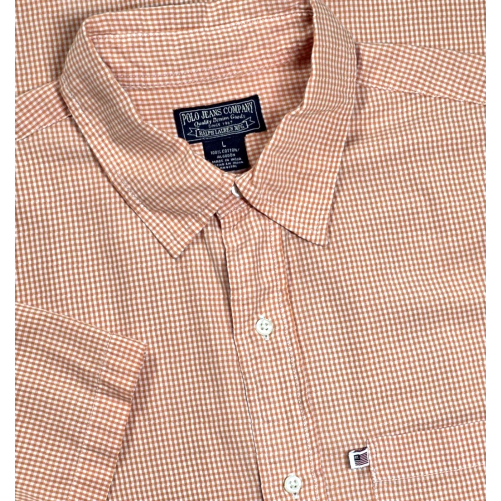 Polo Ralph Lauren Ralph Lauren Polo Jeans Co Button Up Orange Check L Short Sleeve Shirt Flag Logo Mens Regular Slim Fit Size US L / EU 52-54 / 3 - 2 Thumbnail