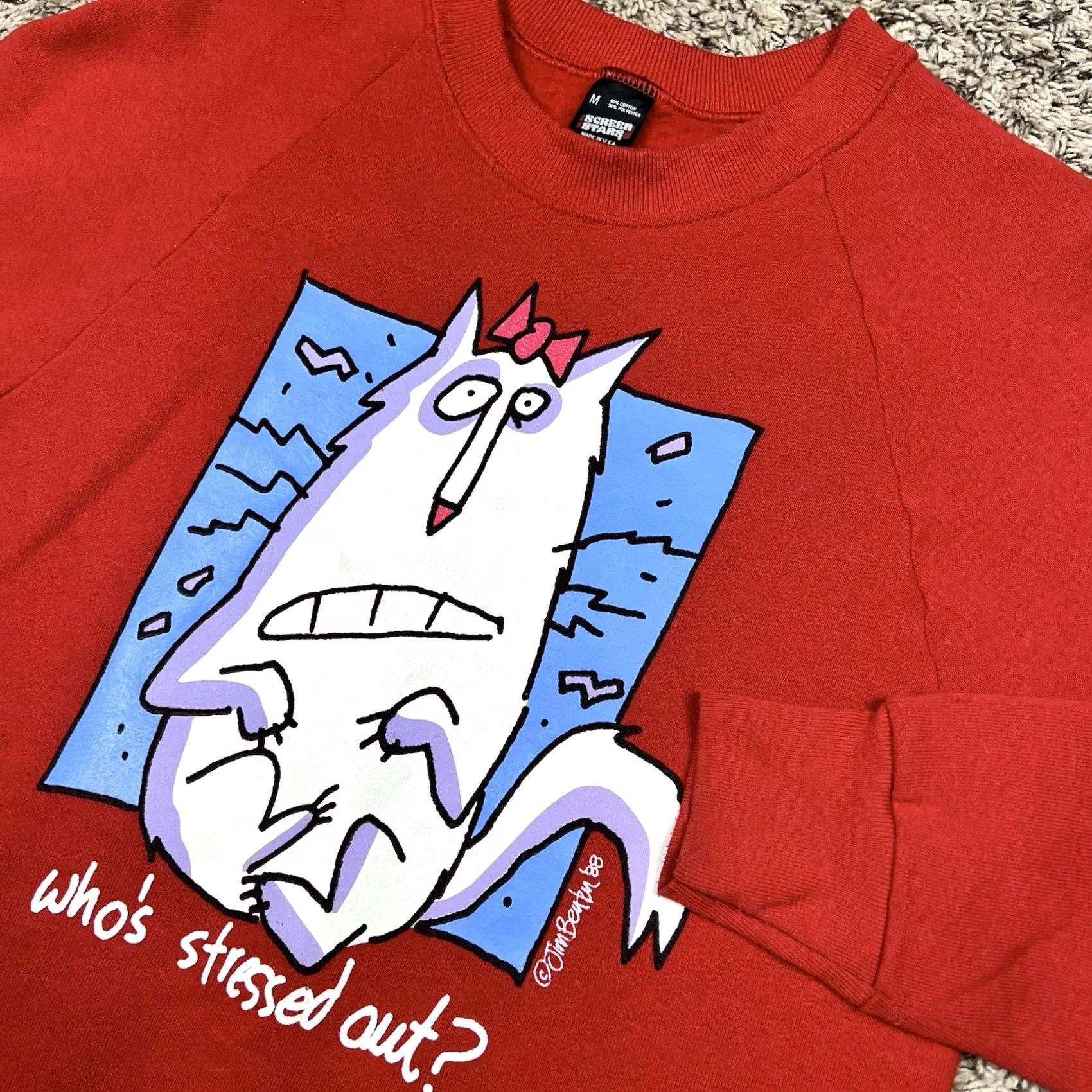 Vintage VINTAGE Screen Stars Sweatshirt Raglan Red 80s Big Cat Graphic Crewneck M Women Size M / US 6-8 / IT 42-44 - 4 Thumbnail