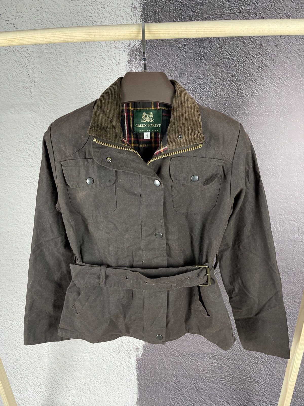 Vintage Green Forest Country wear made in England waxed belt jacket Size S / US 4 / IT 40 - 2 Thumbnail