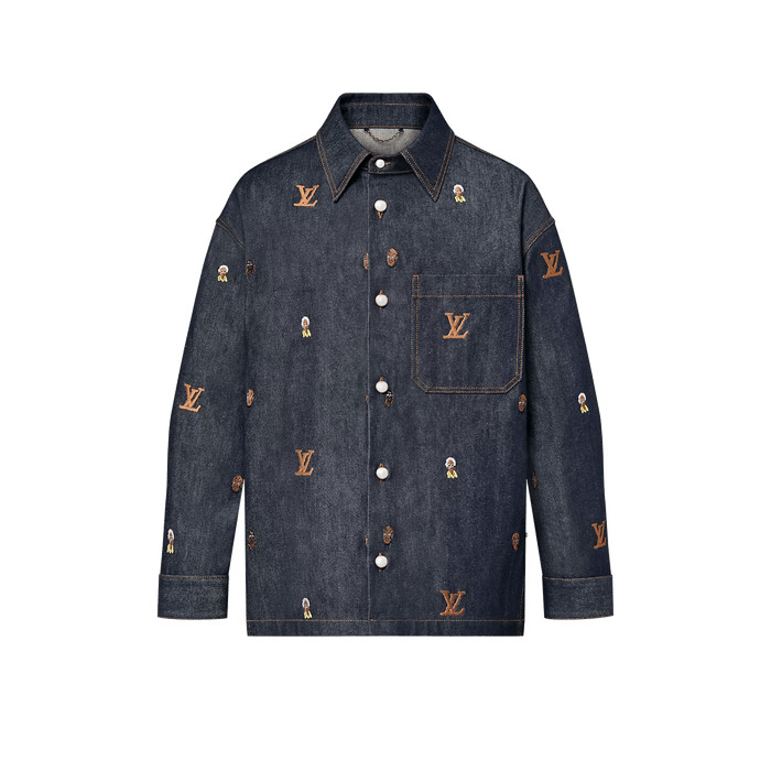 Louis Vuitton LOUIS VUITTON JACKET LEATHER MONOGRAM VARSITY DENIM ...