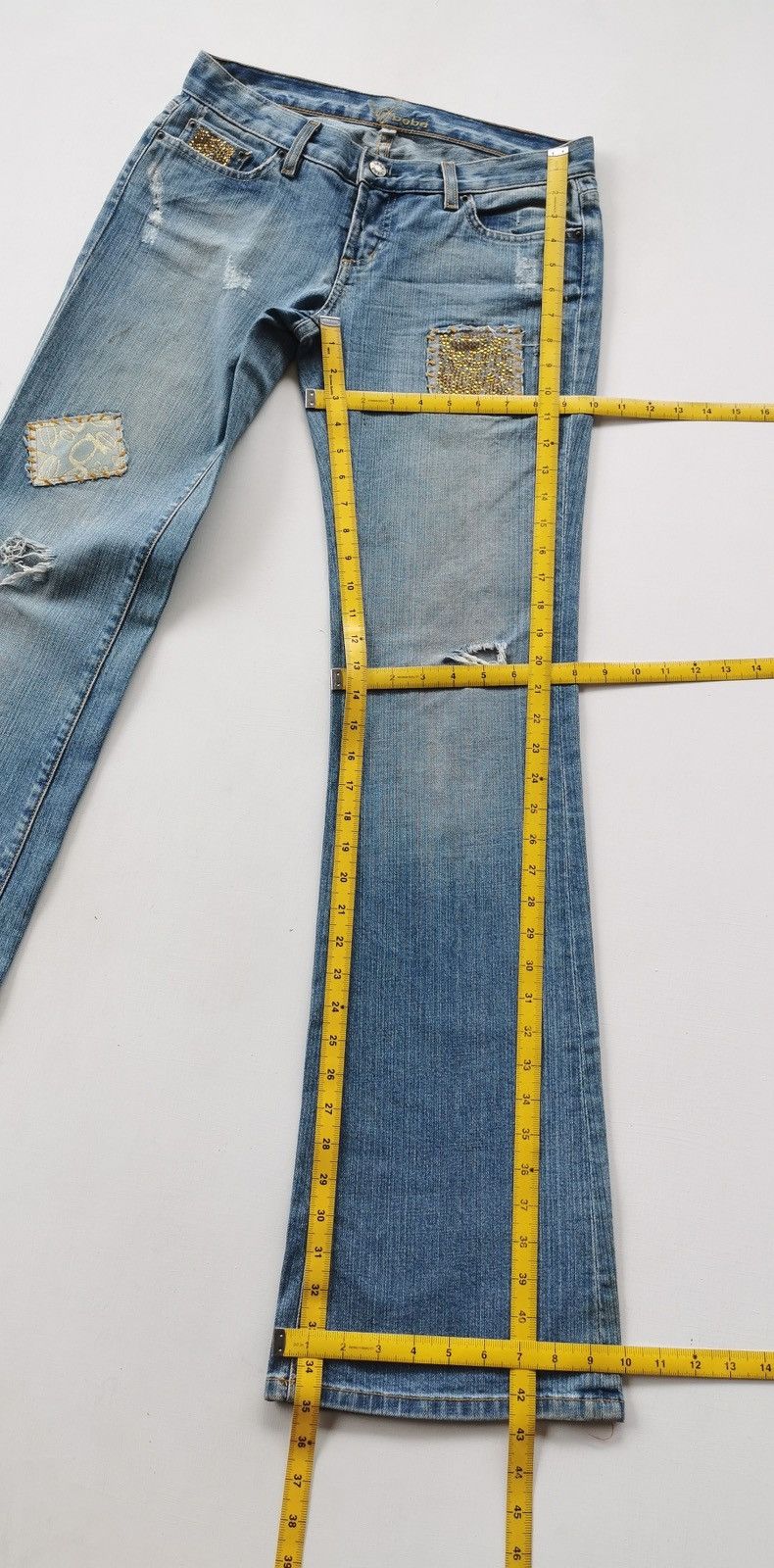 Bebe Bootcut Bebe Carmen RS Patch Distressed Jeans 30/35 Size 30" / US 8 / IT 44 - 14 Thumbnail