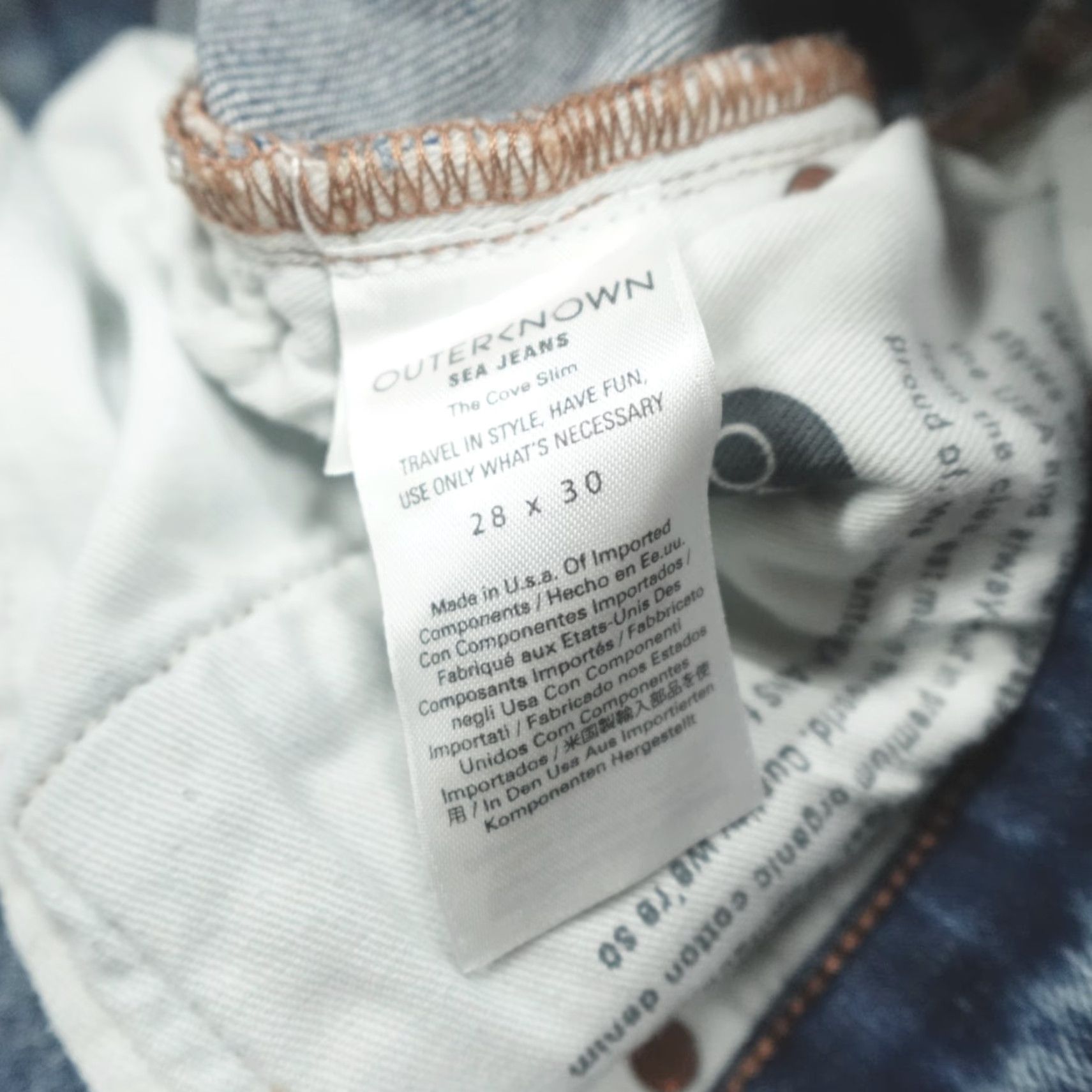 Outerknown Outerknown Sea Jeans The Cove Slim Denim Men's 28x30 Organic Cotton Jeans Slim Blue 5-Pocket Regular Mens Size US 28 / EU 44 - 4 Thumbnail