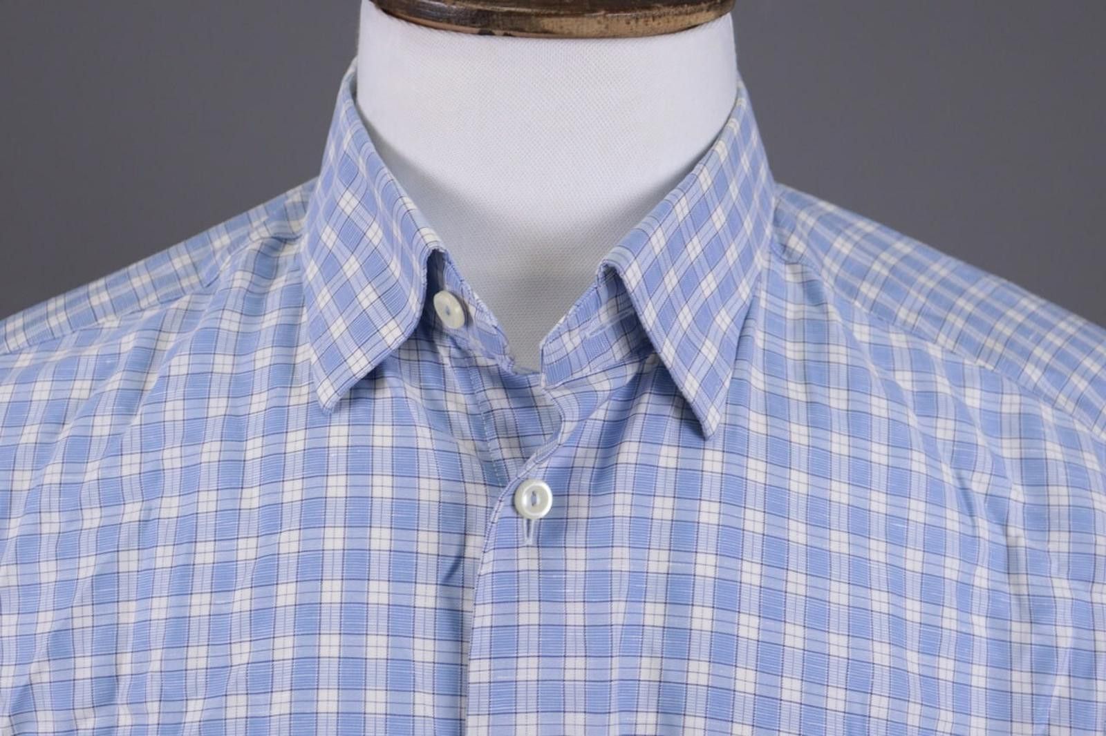 Eton Eton Contemporary Blue Check Cotton & Linen Shirt 43/17 Size US M / EU 48-50 / 2 - 6 Thumbnail