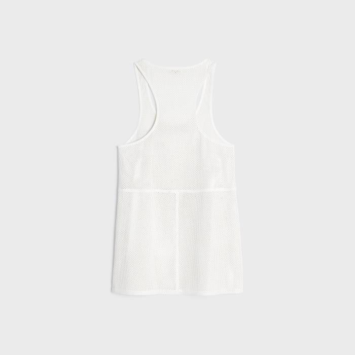 Celine o1w1db11124 Triomphe Perforated Mini Dress in White Size XS / US 0-2 / IT 36-38 - 2 Thumbnail