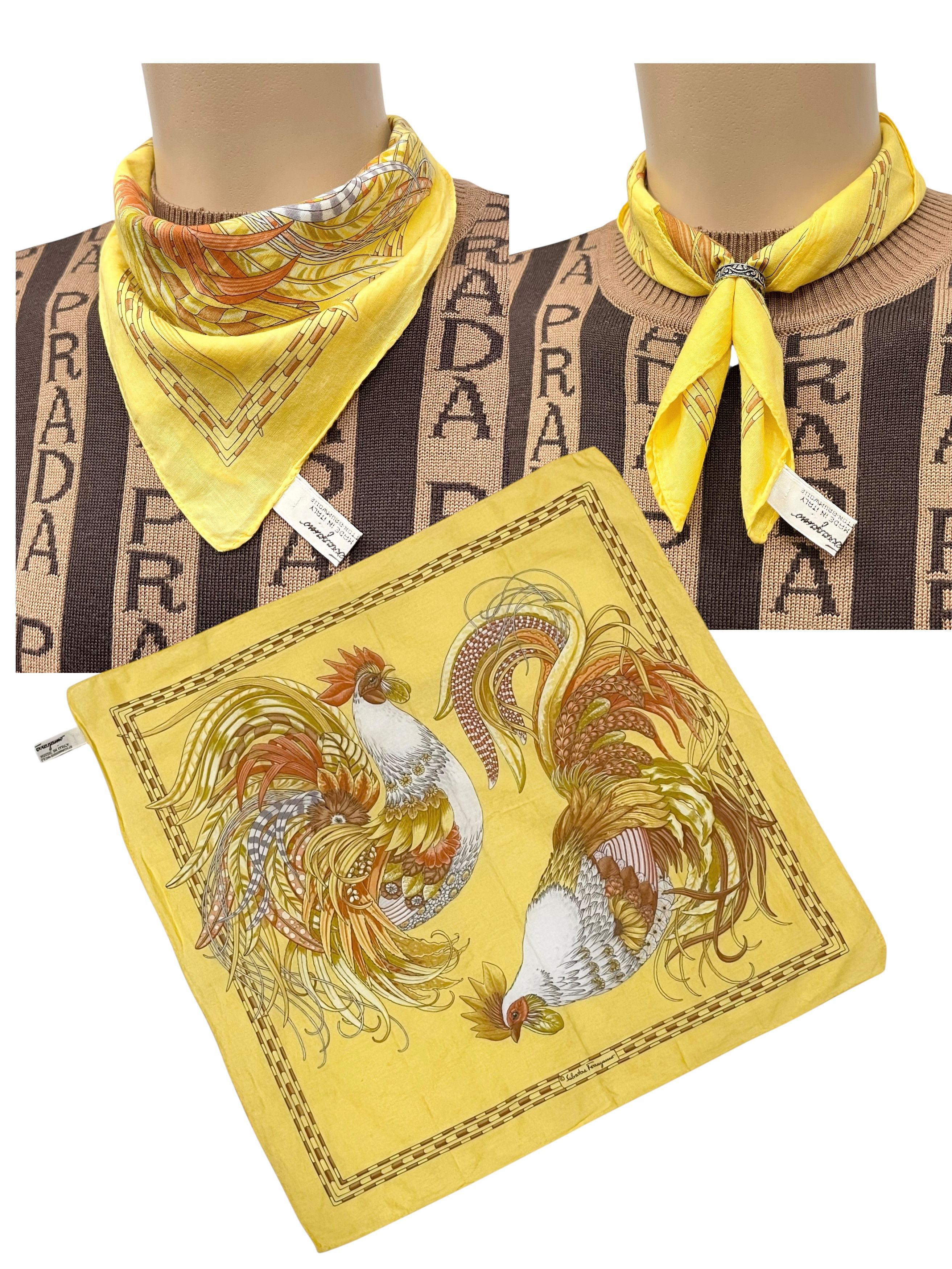 Salvatore Ferragamo Very Rare🔥Vintage Ferragamo Rooster Art Cotton Handkerchief Size ONE SIZE - 1 Thumbnail