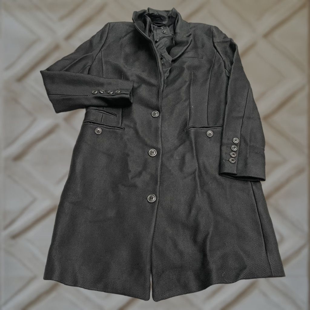 Vintage Noir Wool Blend Long Trench Coat Jacket Women US8 EU40 Black Pockets Vintage No Size M / US 6-8 / IT 42-44 - 1 Thumbnail