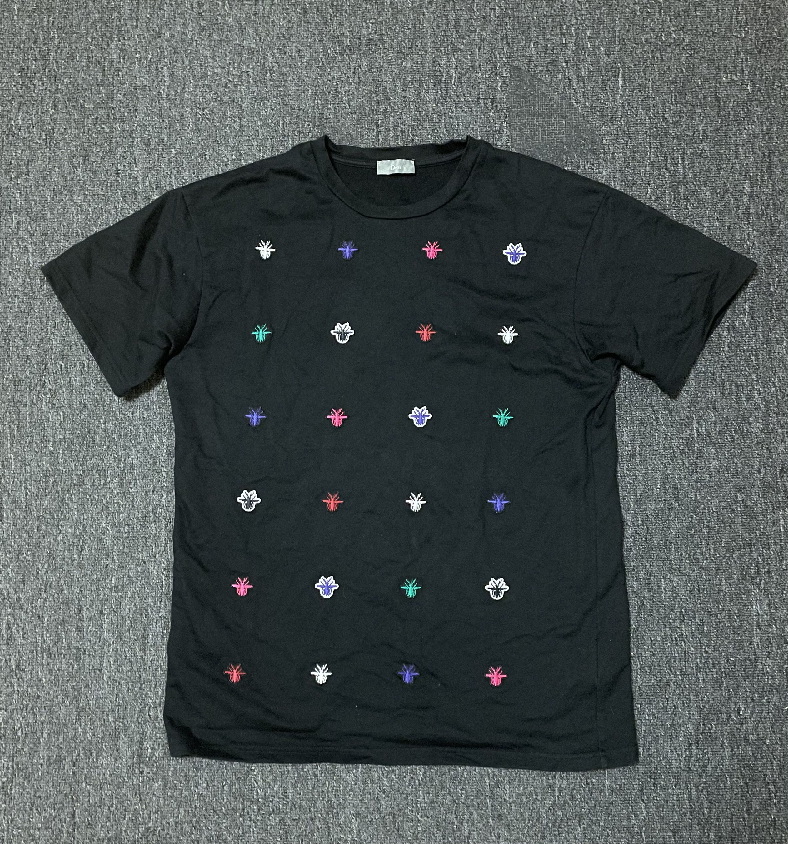 image of Dior Men's Black Embroidered Bee T-Shirt Size S