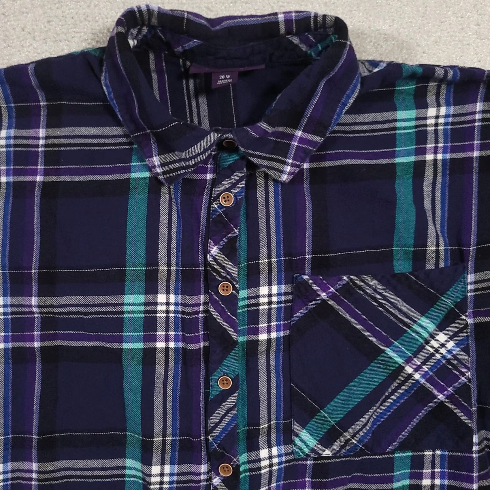 Vintage Roaman's Shirt Womens 20W Blue Purple Plaid Button Front 100% Cotton Casual Size 3XL / US 20-22 - 3 Thumbnail