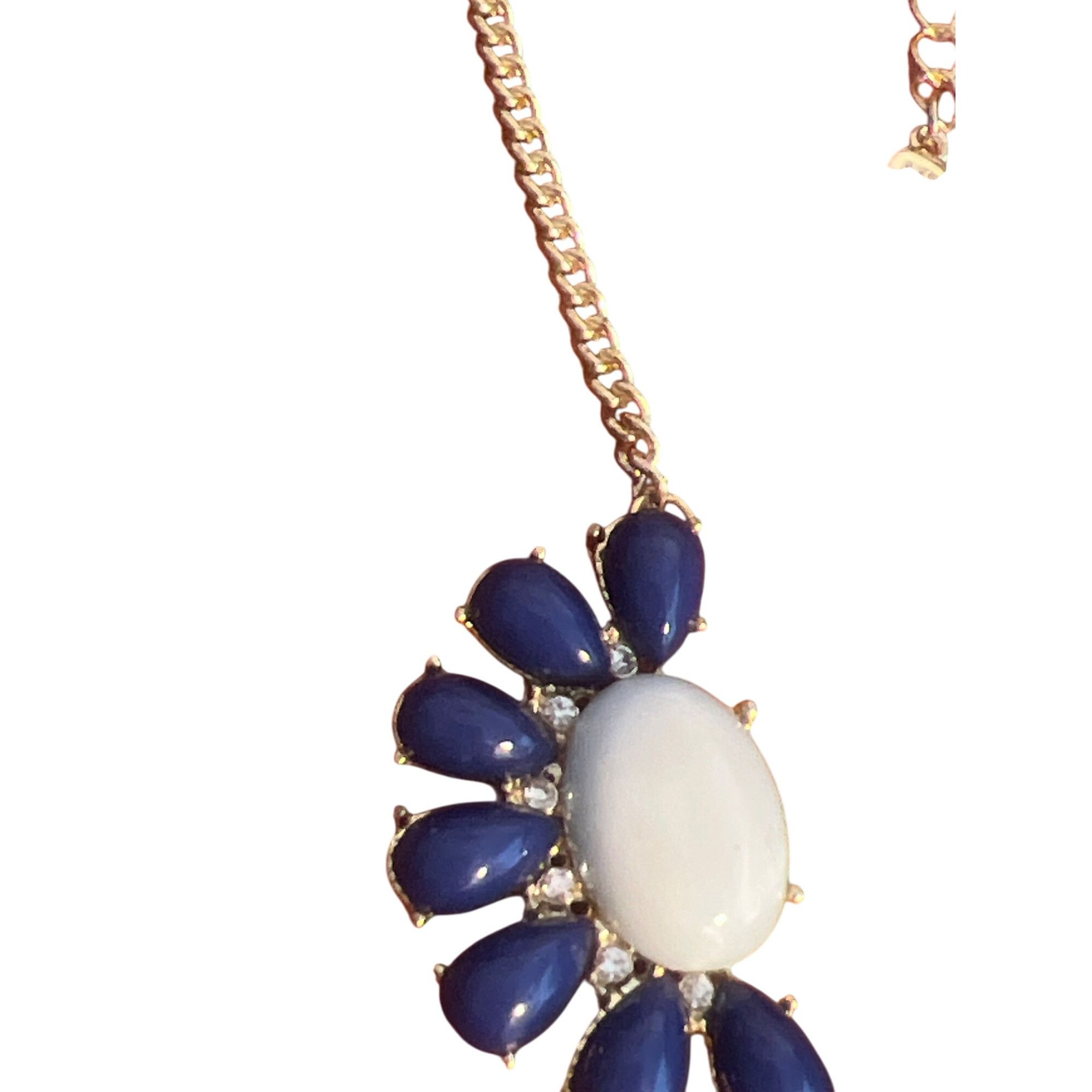 Liz Claiborne Liz Claiborne Gold Tone Necklace Bib Blue Clear Rhinestones Size ONE SIZE - 3 Thumbnail
