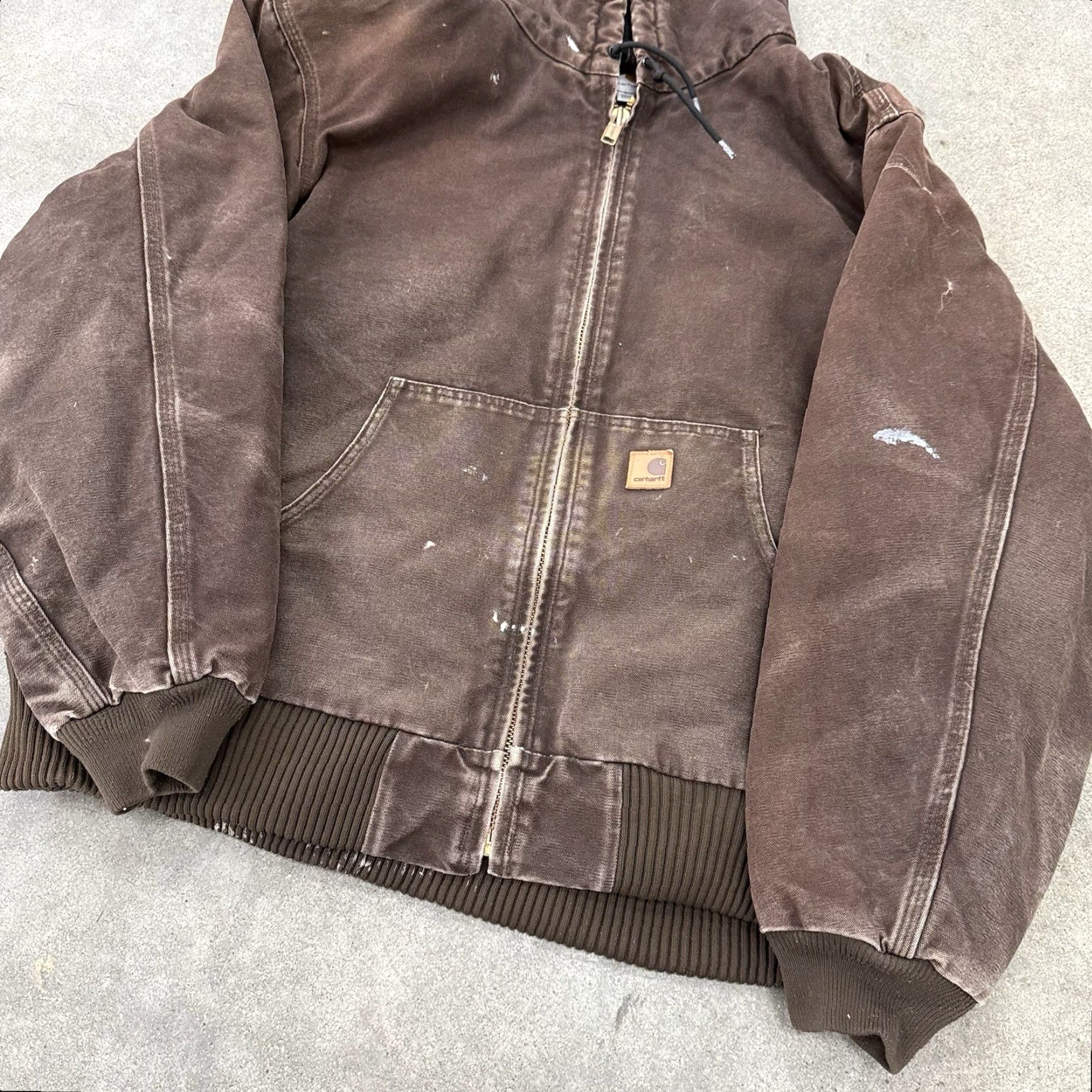 Carhartt VINTAGE Carhartt Jacket Mens 2XL J130 DKB Workwear Faded Brown Heavy Canvas Bomber Hooded Lined Quilted Regular Fit Brown Mens Size US XXL / EU 58 / 5 - 6 Thumbnail