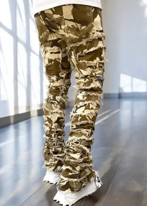 Jean Camo Stacked Distressed Denim Jeans Size US 28 / EU 44 - 5 Thumbnail