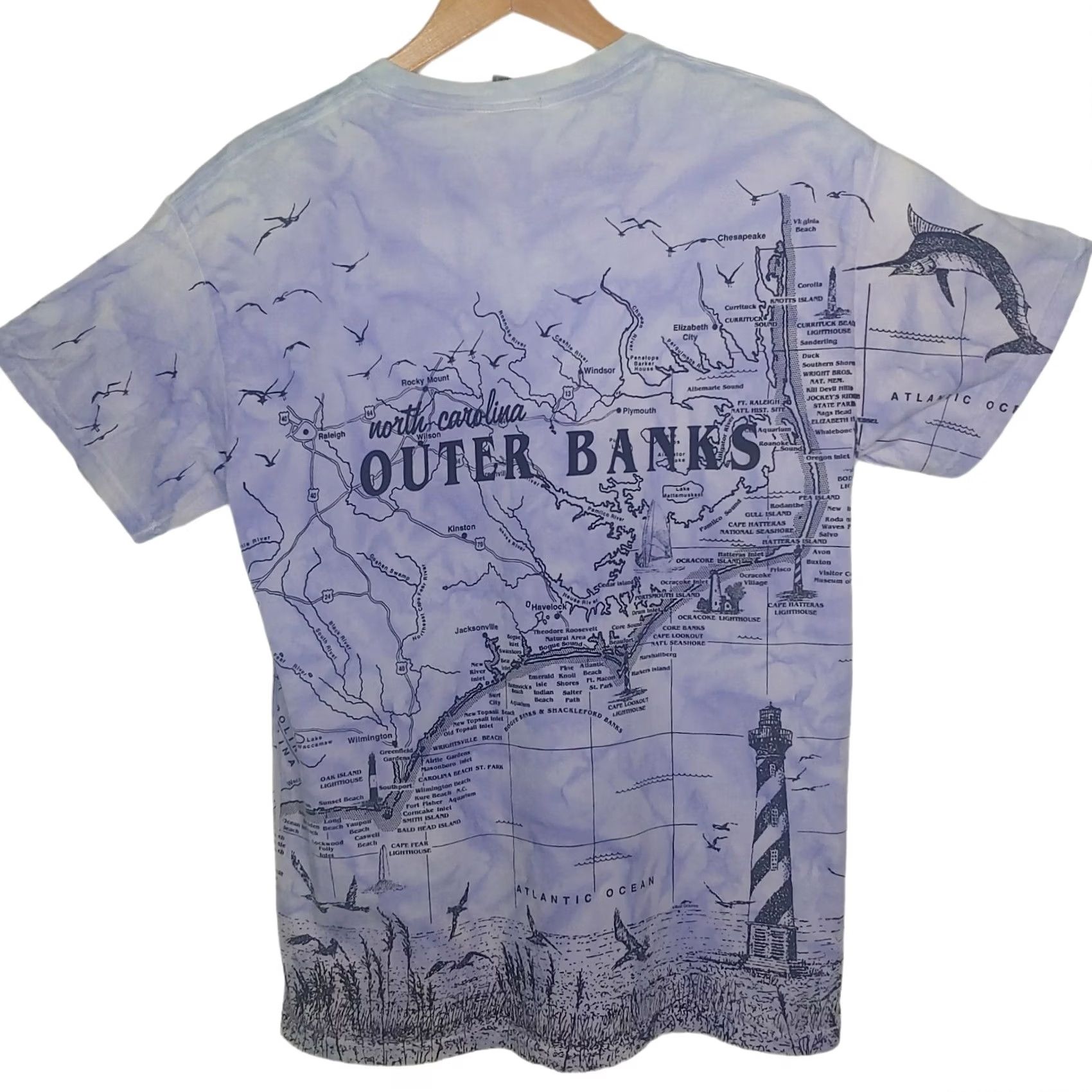 Vintage VINTAGE Blue Dolphin Designs Outer Banks Shirt Large Blue Ocean Map Tie Dye All Over Print T-Shirt Mens Size US L / EU 52-54 / 3 - 3 Thumbnail