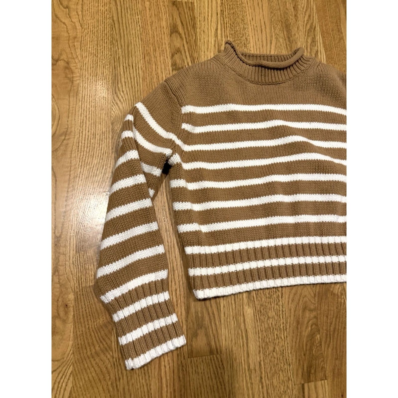 J.Crew VINTAGE J.CREW Roll Neck Sweater Women’s XXS Brown White Stripe Cotton Cropped Sweater Size XXS / US 00 / IT 34 - 6 Thumbnail