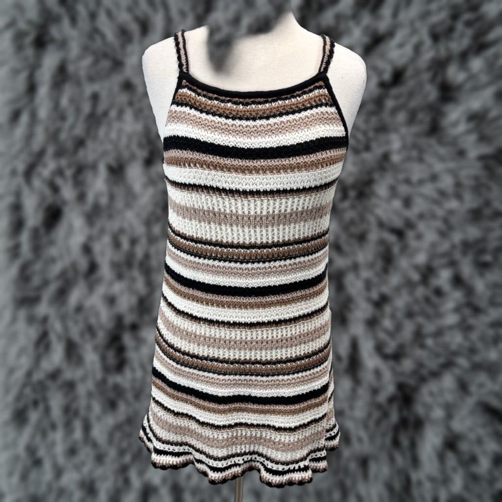 American Eagle Outfitters American Eagle Outfitters 70s Boho Crochet Dress Small Brown Striped Sleeveless Mini Casual Womens Size S / US 4 / IT 40 - 1 Thumbnail