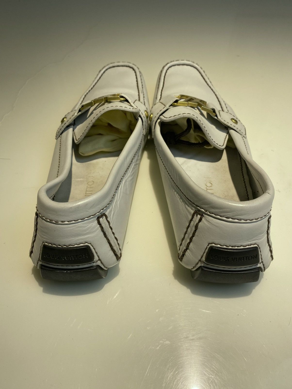 Louis Vuitton Monte Carlo LV Logo Moccasins White Leather Size US 11 / EU 44 - 5 Thumbnail