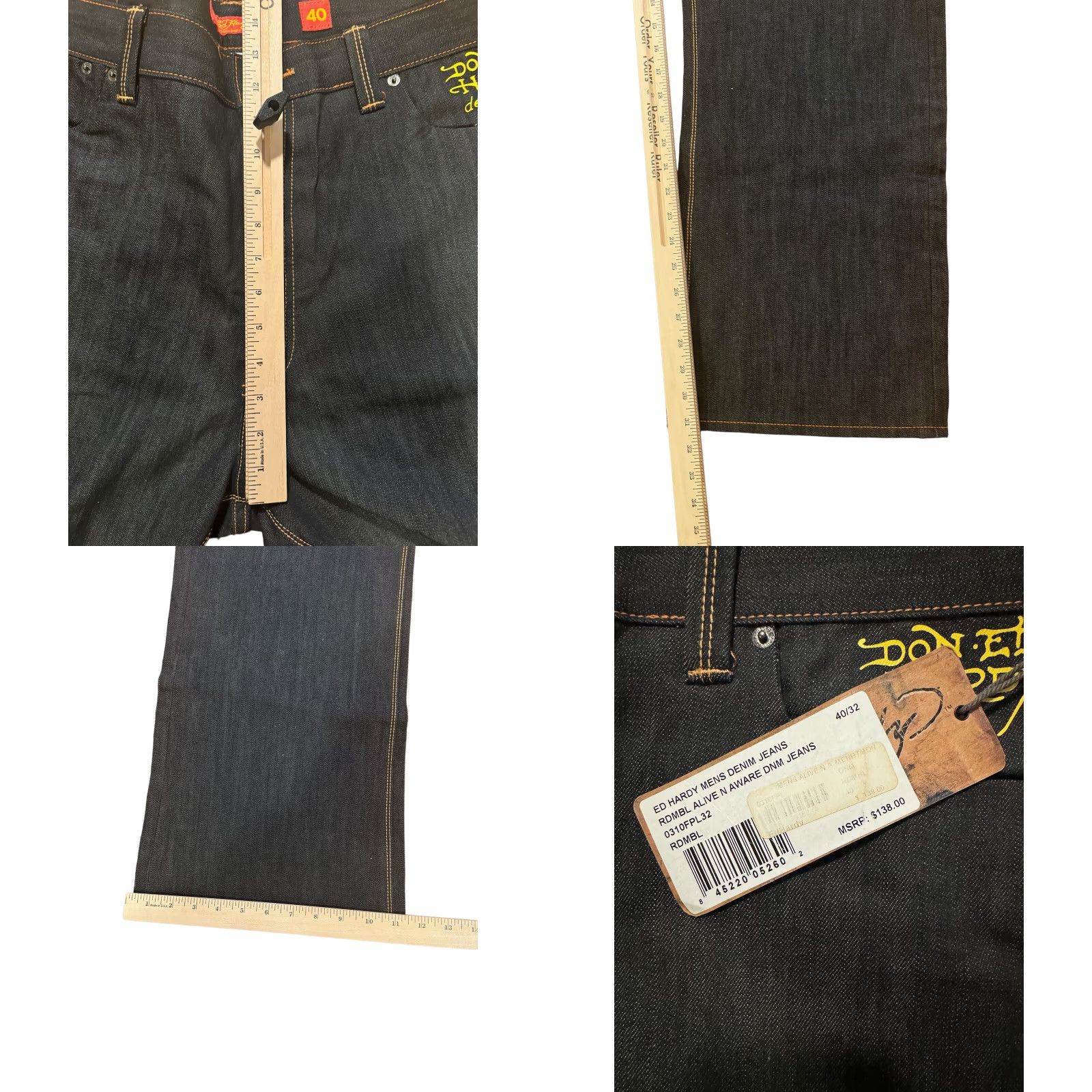 Ed Hardy VINTAGE Ed Hardy Tiger RDMBL Alive N Aware Denim Jeans 40x32 Mens Jeans 5-Pocket Design Black Cotton Denim Embroidered Relaxed Wide-Leg INSEAM 32 in Size US 40 / EU 56 - 10 Thumbnail