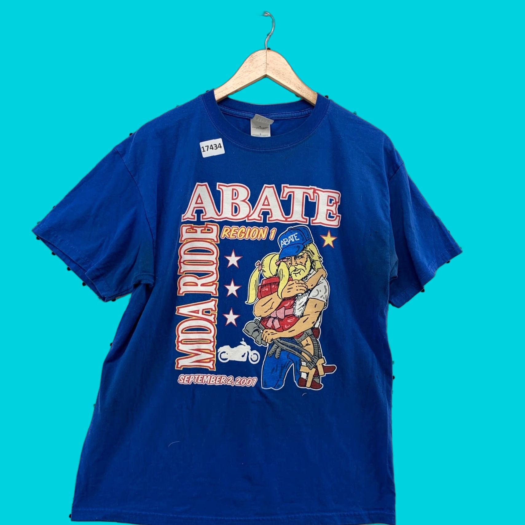 Gildan VINTAGE Gildan Motorcycle T-Shirt Adult Large Blue Graphic Short Sleeve y2K Mens Size US 33 - 1 Thumbnail