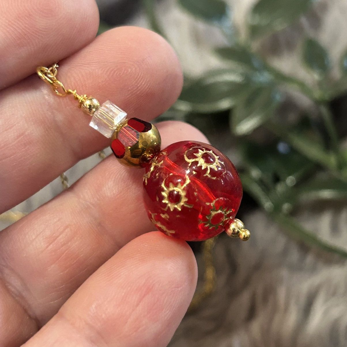 Handmade Handcrafted elegant glass beaded pendant on chain necklace Size ONE SIZE - 1 Thumbnail