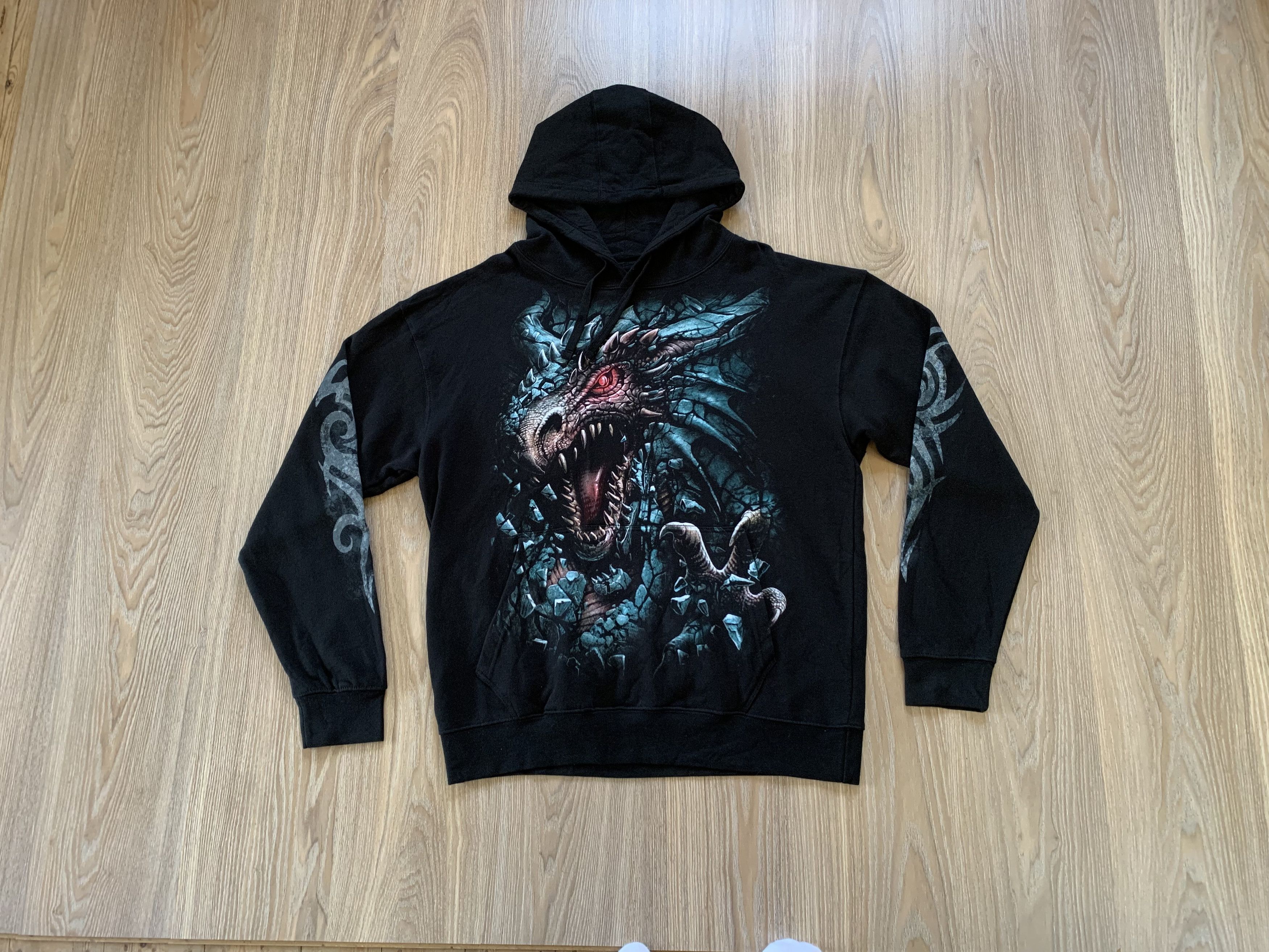 Japanese Brand × Vintage Vintage Spiral All Over Print Dragon Big Logo Hoodie Size US XXL / EU 58 / 5 - 1 Thumbnail