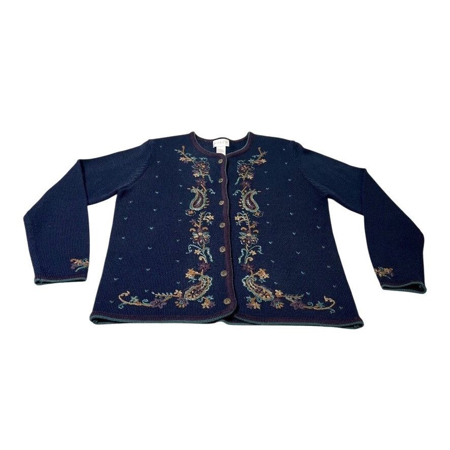 Other Koret Wool Blend Paisley Cardigan Sweater Women's Small Blue Size S / US 4 / IT 40 - 1 Thumbnail