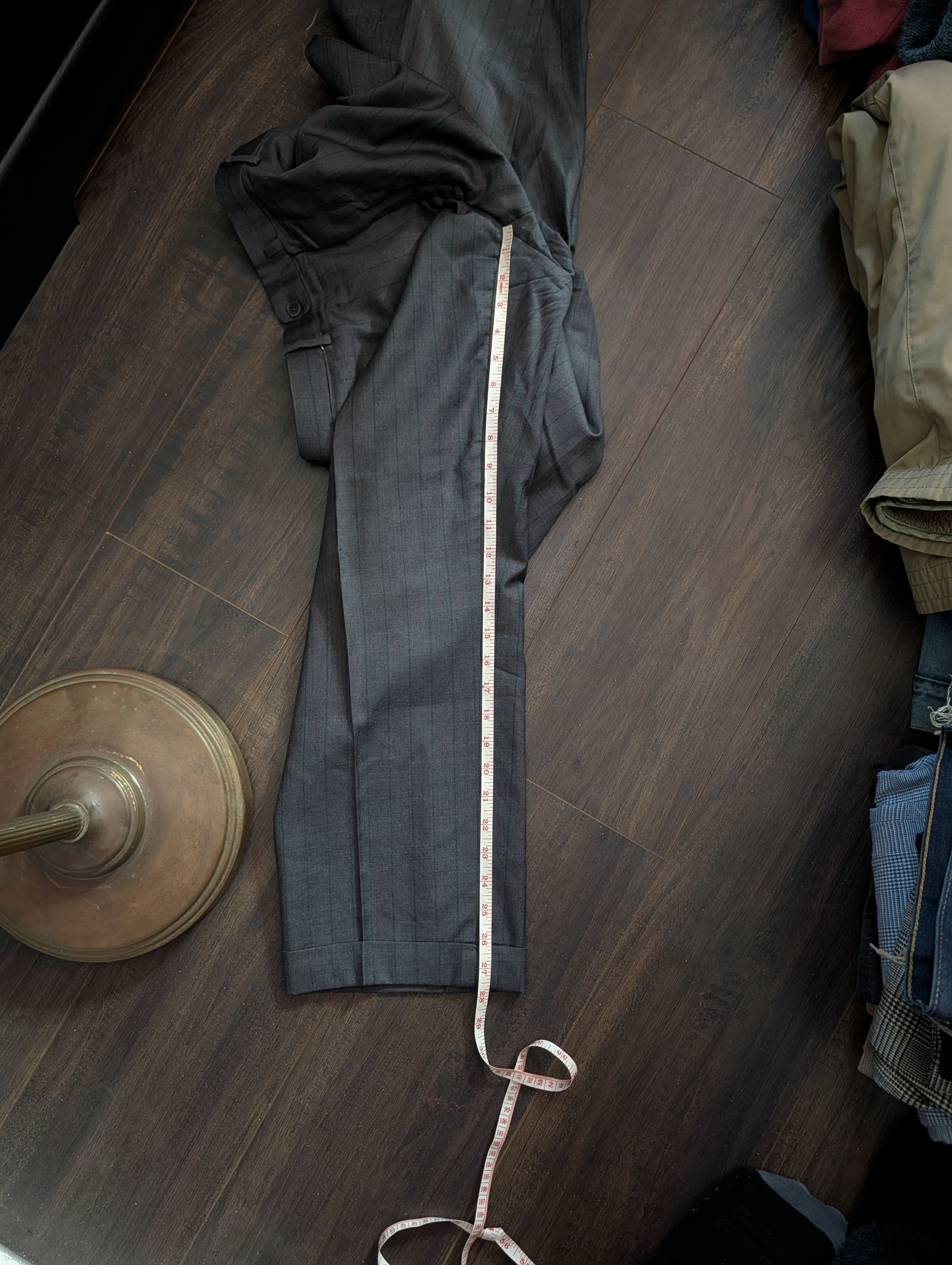 Isaia Timeless 140s wool pinstriped logo embroidery cuff pants Size US 40 / EU 56 - 18 Thumbnail