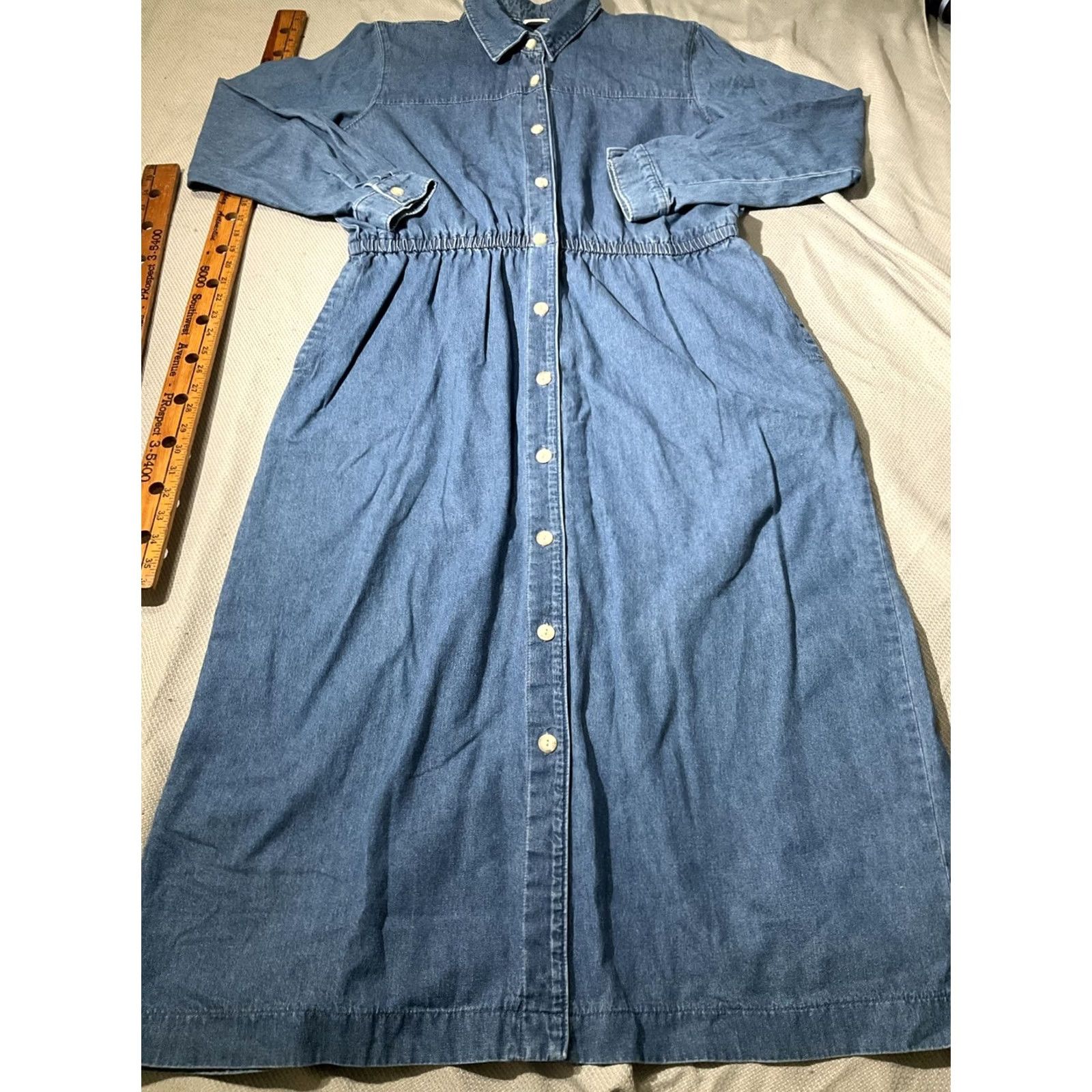 Jim Thompson VINTAGE Norm Thompson Dress Womens 16 Blue Chambray USA Made Button Maxi Cottagecore Dress Size XXL / US 16-18 / IT 52-54 - 5 Thumbnail