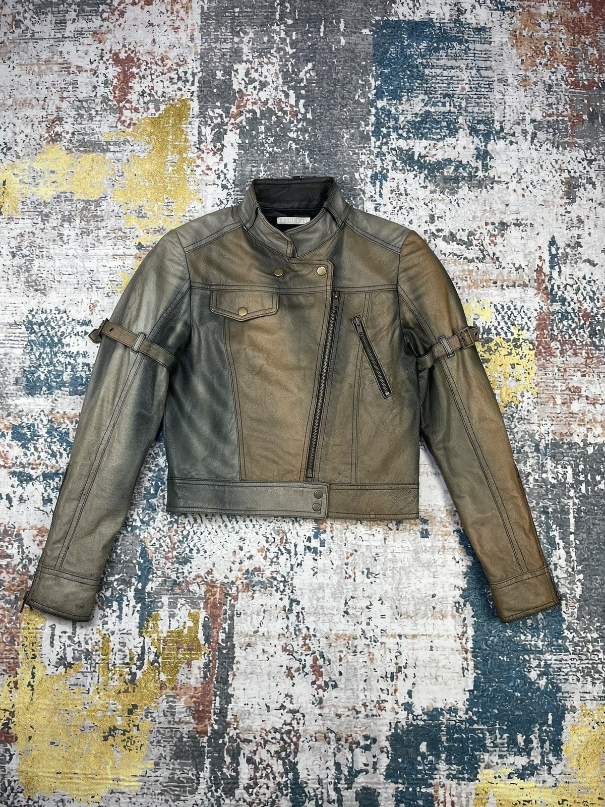 Hypebeast DUDE Cropped Multi Tone Distressed Leather Jacket Size S / US 4 / IT 40 - 1 Thumbnail