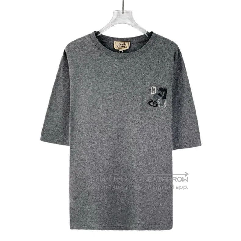 Other Hermes Grey leather embroidery cotton round-neck short-sle Size US M / EU 48-50 / 2 - 1 Thumbnail