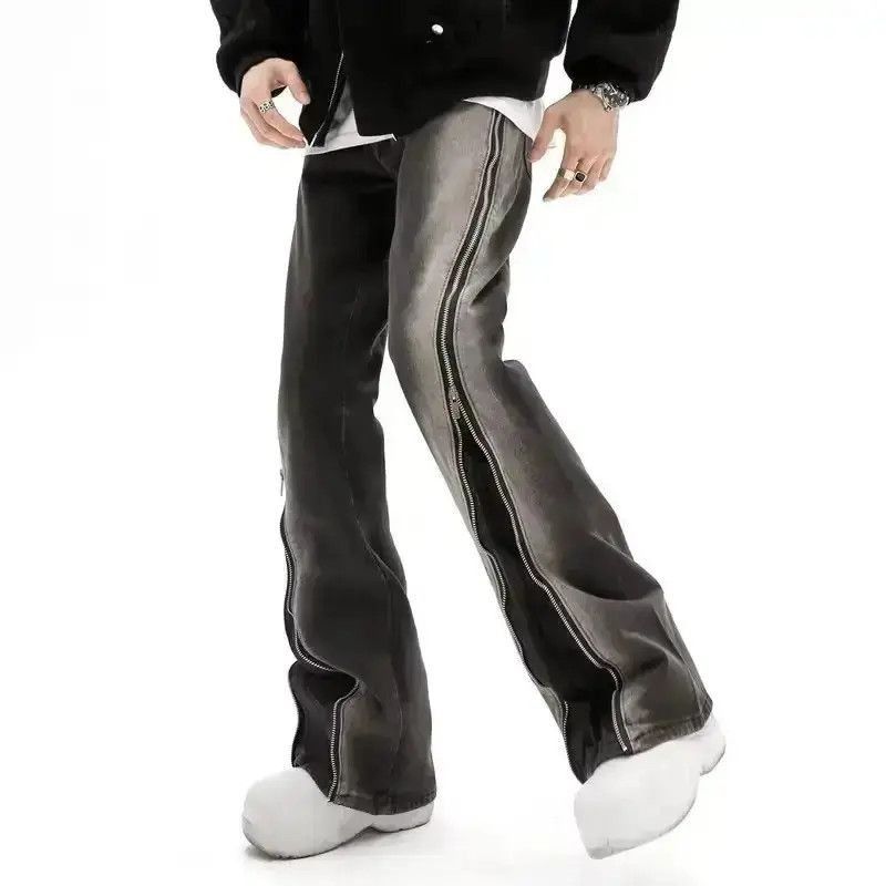 Japanese Brand Y2K Baggy Flared Jeans Zipper Slit Frayed Hip Hop Trousers Size US 32 / EU 48 - 4 Thumbnail