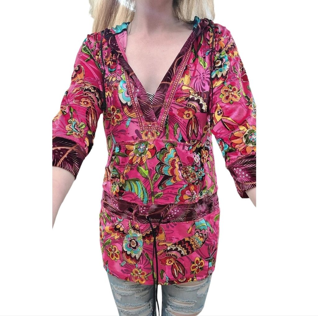 Custo Barcelona NWOT Custo Barcelona 3/4 Sleeve Hot Pink Velvet Hoodie Size S / US 4 / IT 40 - 5 Thumbnail