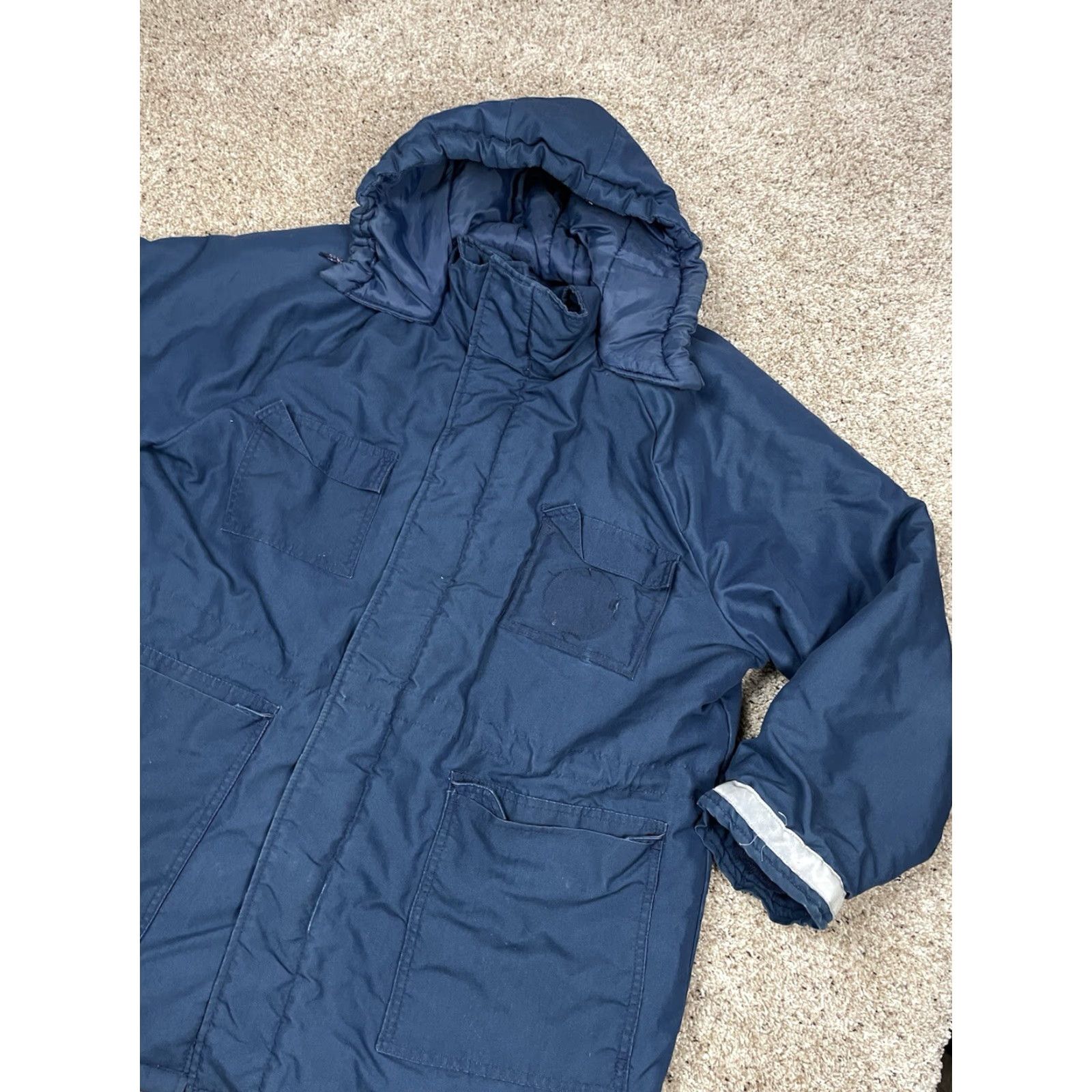 Red Kap VINTAGE Red Kap Jacket XL Mens Blue Hooded Full Zip Insulated USA Made Long Parka Winter Fall Lined Pockets Removable Hood Size US XL / EU 56 / 4 - 2 Thumbnail