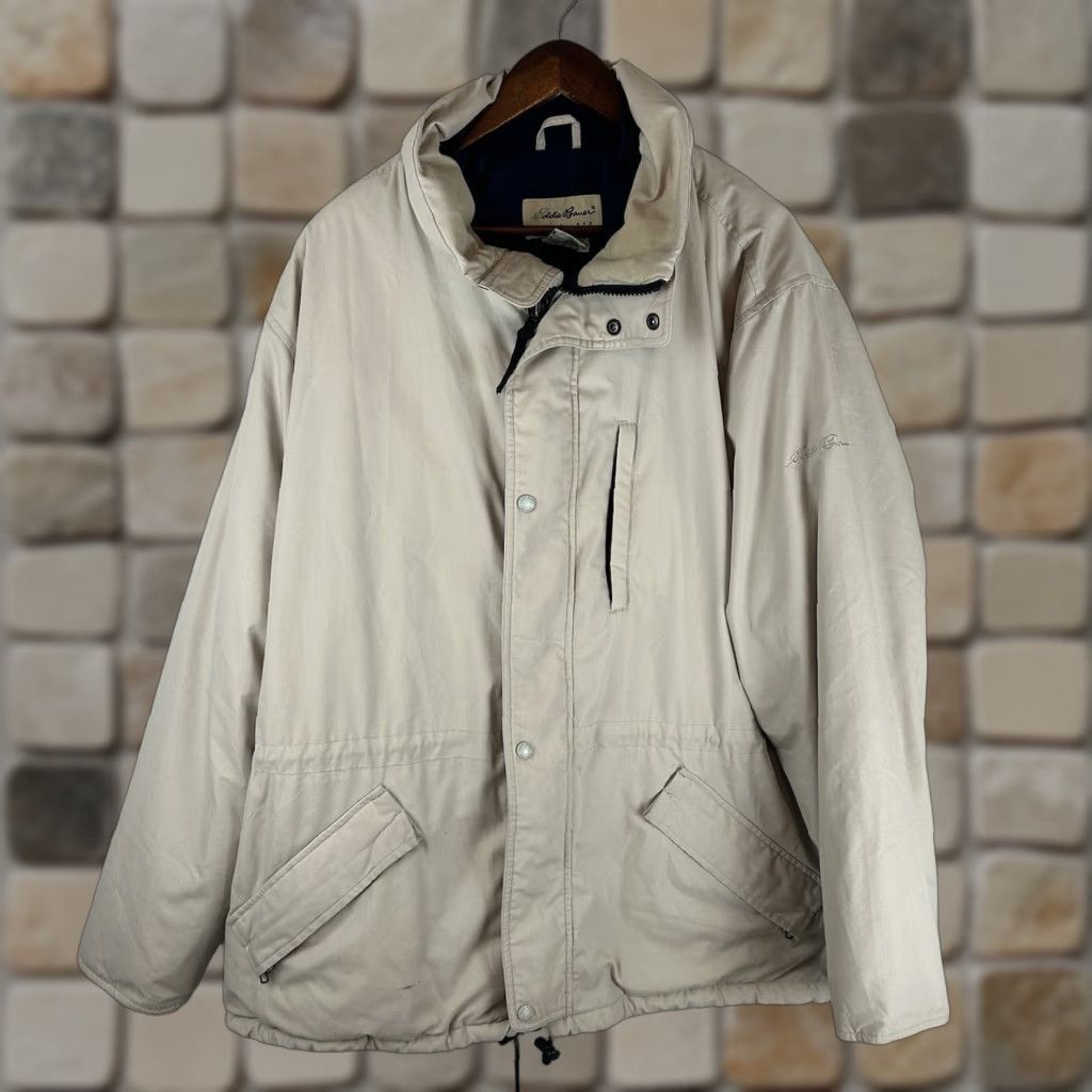 Eddie Bauer Eddie Bauer Jacket Mid-Length Puffer Down Insulation XL Stone/Navy Men Size US XL / EU 56 / 4 - 1 Thumbnail