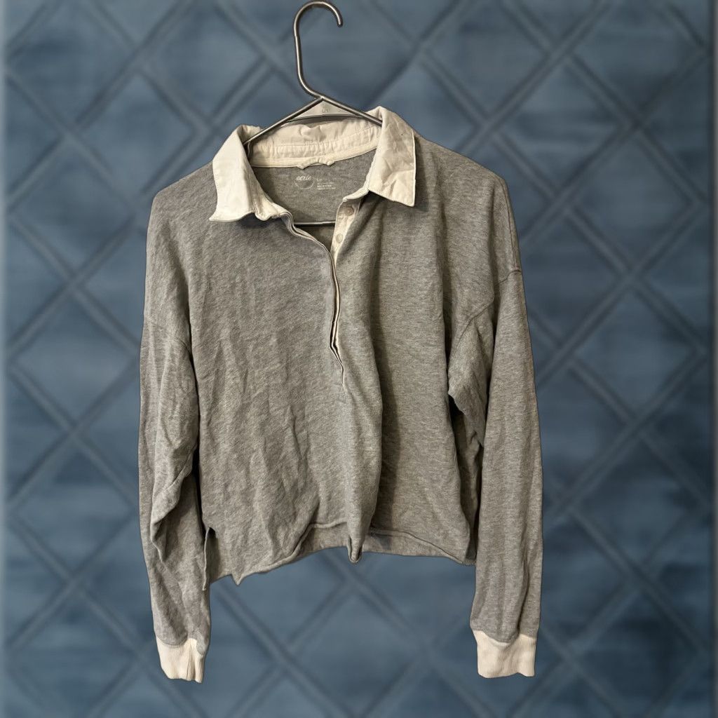 Vintage Aerie Polo Shirt Cropped Oversized Long Sleeve Women's Small Gray Size S / US 4 / IT 40 - 1 Thumbnail