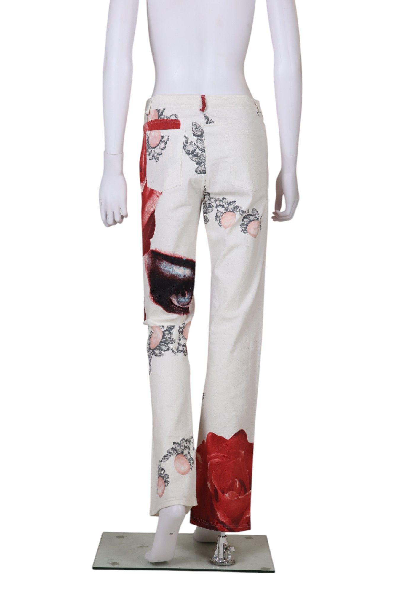 Alexander McQueen 90's Red&White Red Rose and Face Print Bootcut Jeans Size 30" / US 8 / IT 44 - 3 Thumbnail