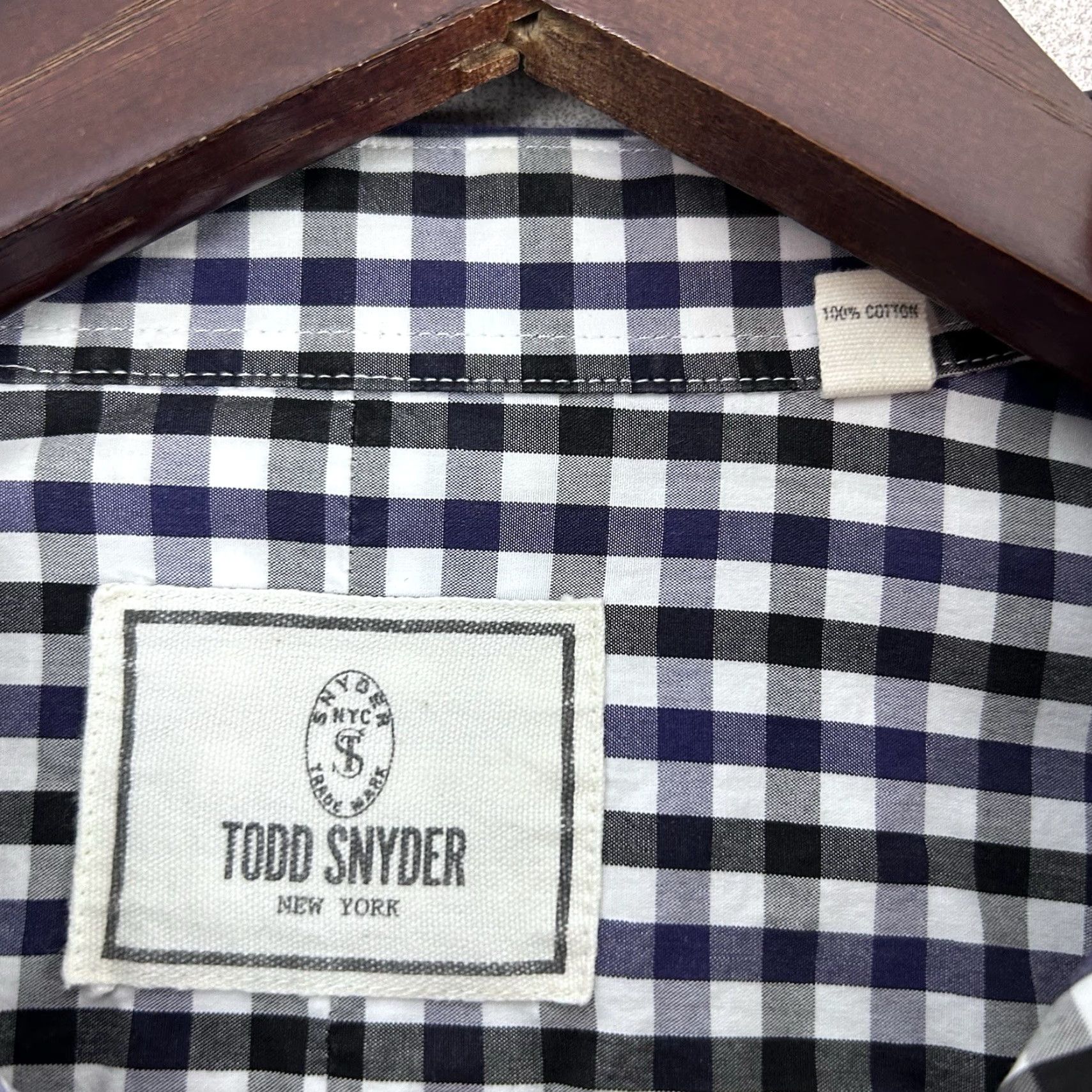 Todd Snyder Todd Snyder Shirt Mens 17 - 34/35 Purple Black Button Down Check Gingham Cotton Shirt Button Up Collar-Down Mens Size US XL / EU 56 / 4 - 3 Thumbnail