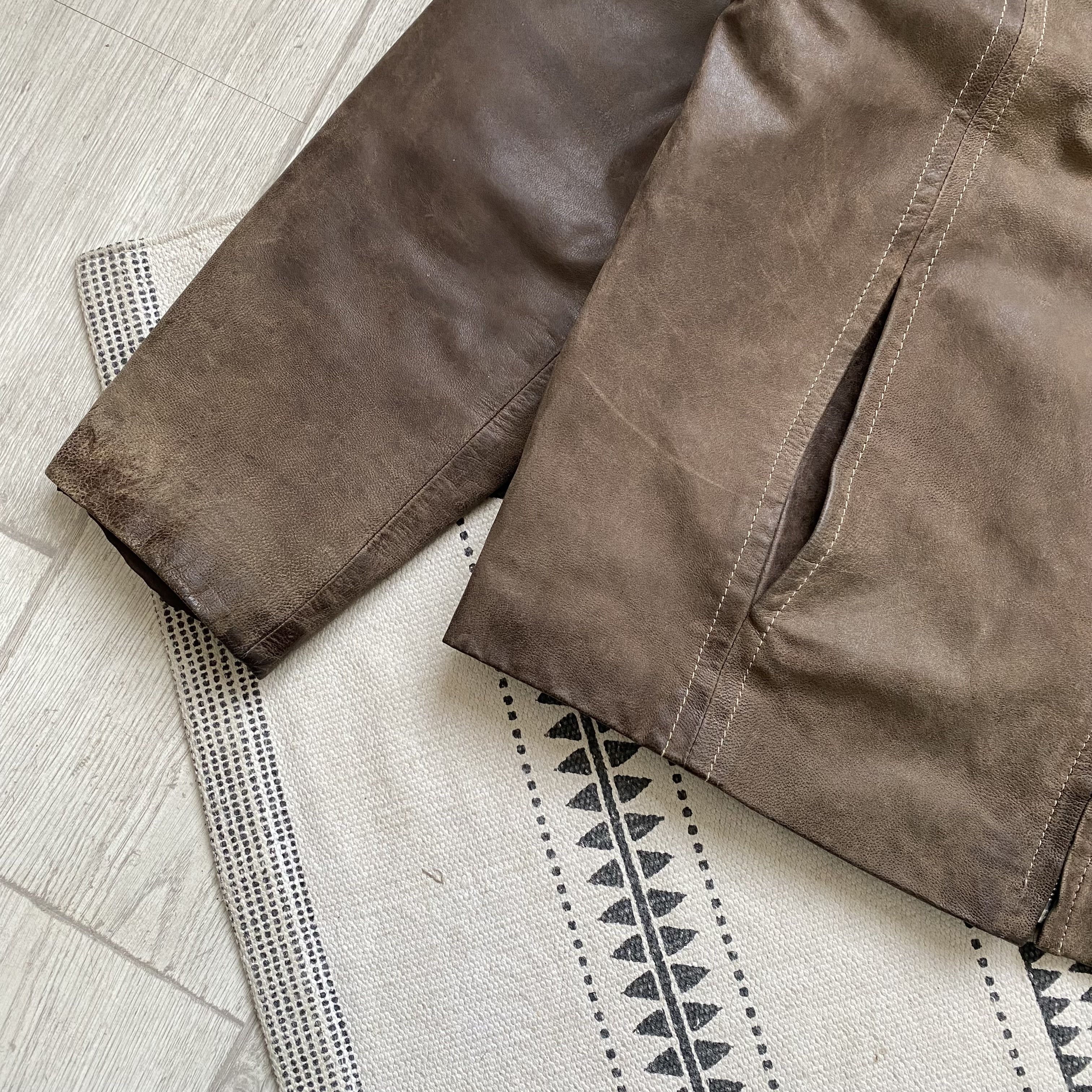 Genuine Leather Vintage Real leather jacket brown American Marlboro Style Size US XL / EU 56 / 4 - 4 Thumbnail