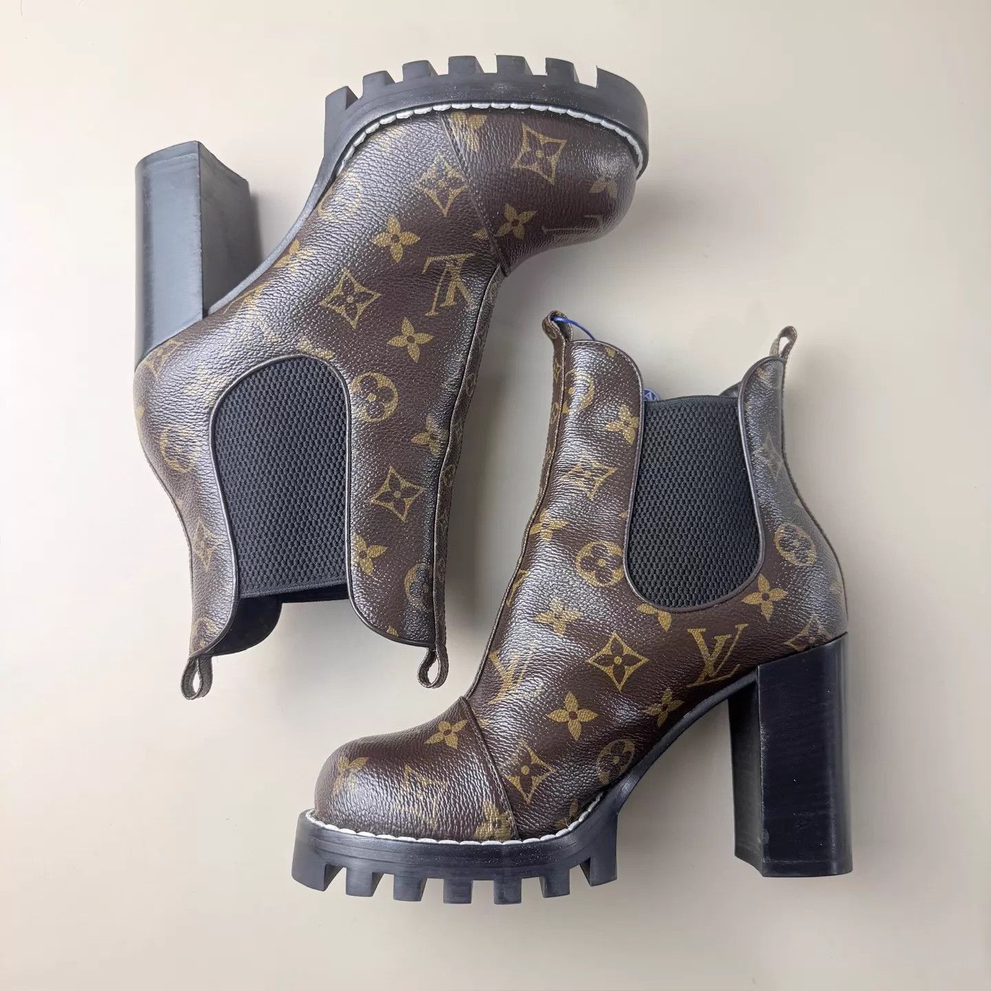 Louis Vuitton LV Black & Brown Monogram Ankle Boots 37 Mint Size US 6.5 / IT 36.5 - 5 Thumbnail