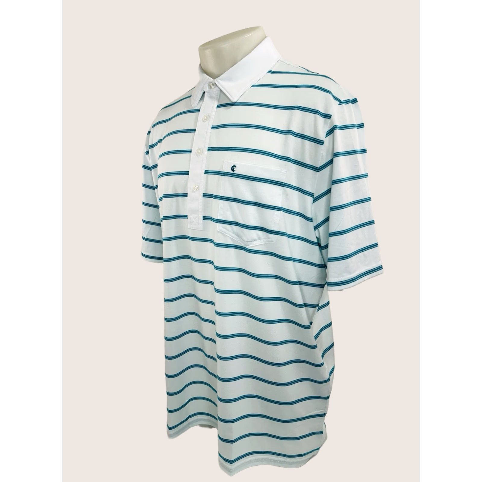Vintage CRIQUET Polo Shirt - Striped Pocket Embroidered Logo Mens XL White / Bluish Green Shirt Size US XL / EU 56 / 4 - 1 Thumbnail